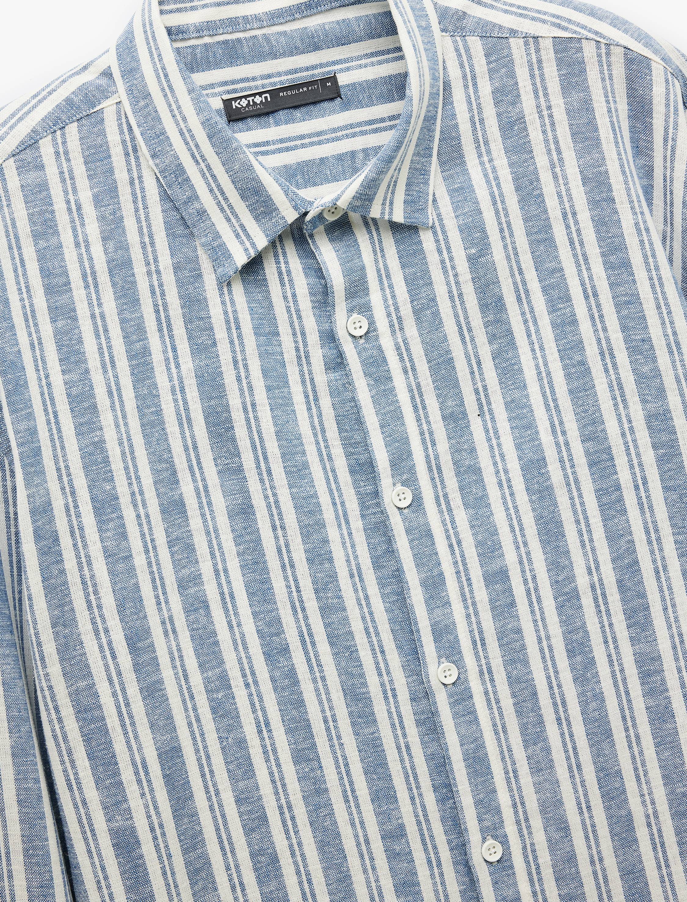   Keten Viskon Karışımlı Regular Fit Klasik Yaka Uzun Kollu Çizgili Gömlek