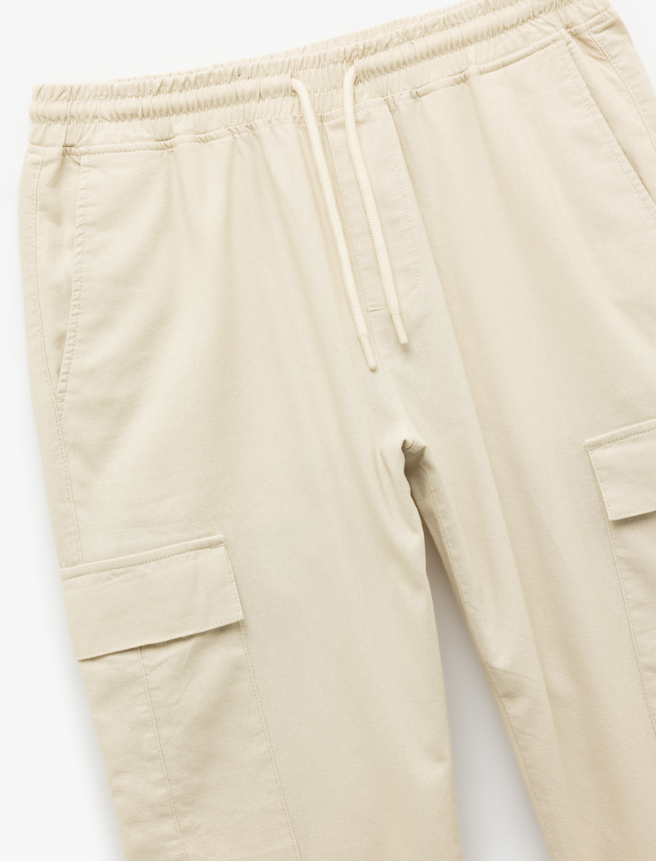   Beli Bağcıklı Cep Detaylı Keten Pamuk Karışımlı Kargo Pantolon