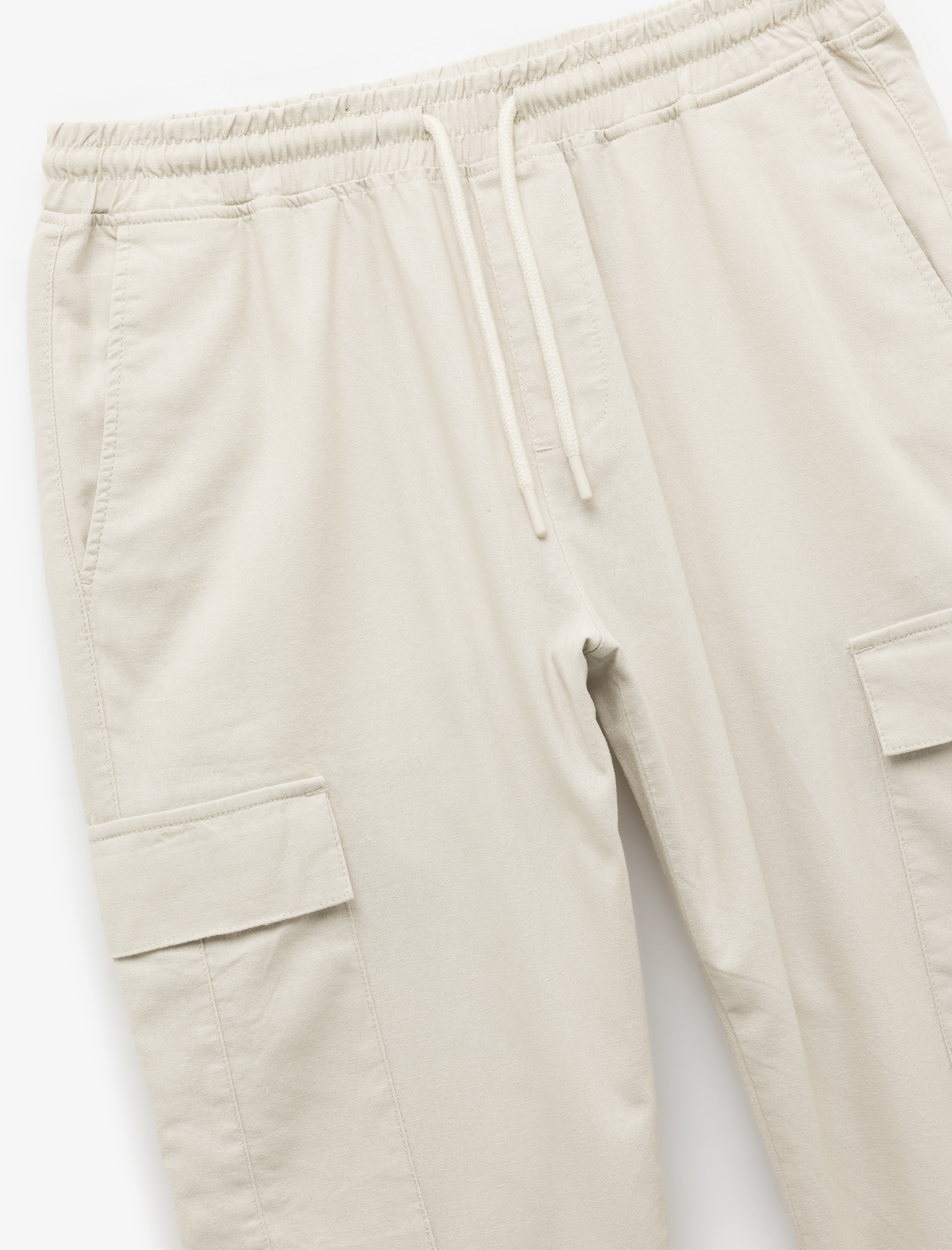   Beli Bağcıklı Cep Detaylı Keten Pamuk Karışımlı Kargo Pantolon
