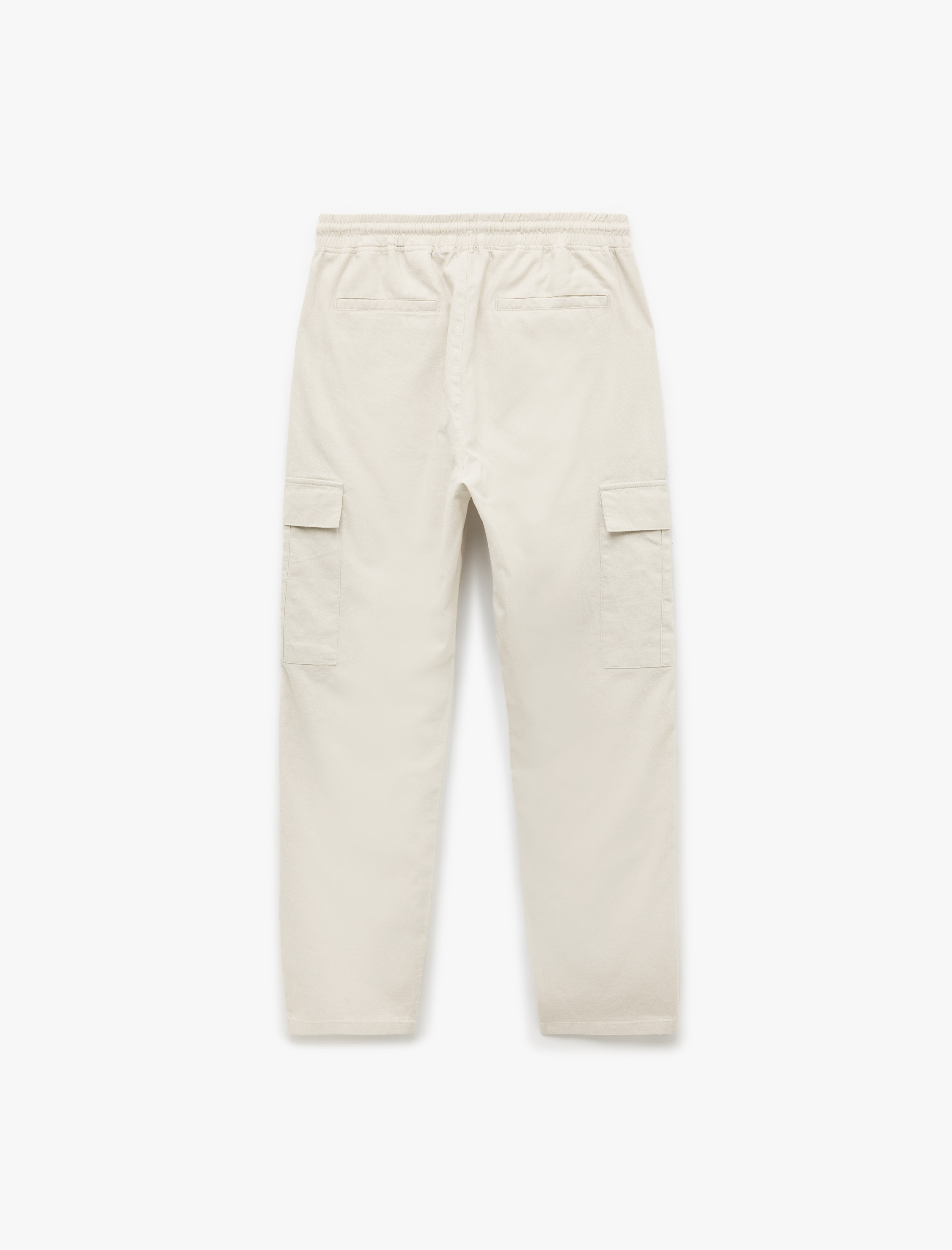   Beli Bağcıklı Cep Detaylı Keten Pamuk Karışımlı Kargo Pantolon