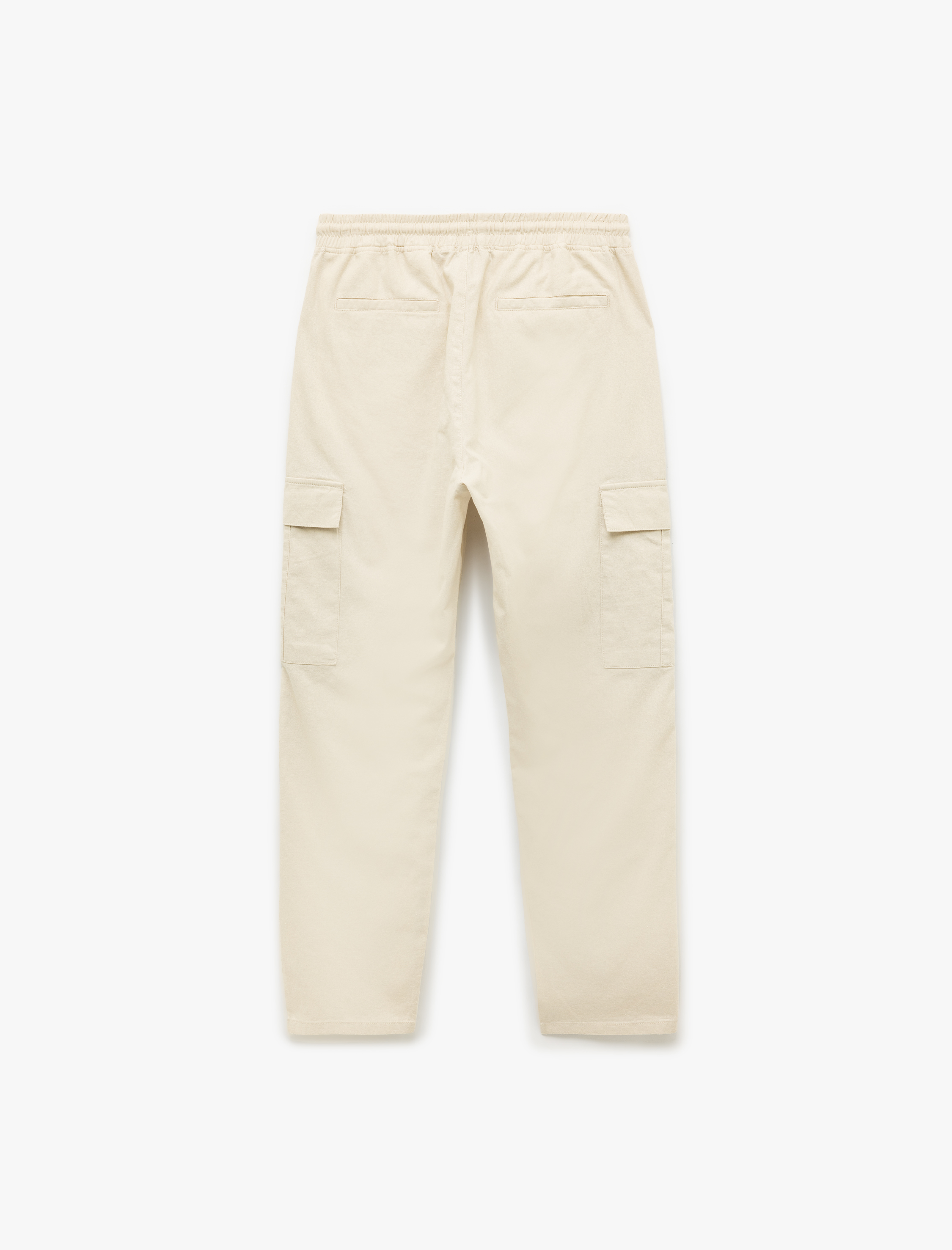   Beli Bağcıklı Cep Detaylı Keten Pamuk Karışımlı Kargo Pantolon