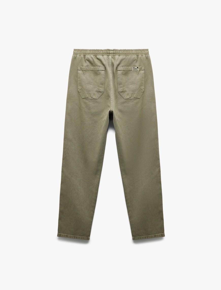   Cep Detaylı Pamuklu Straight Fit Beli Bağcıklı Gabardin Pantolon