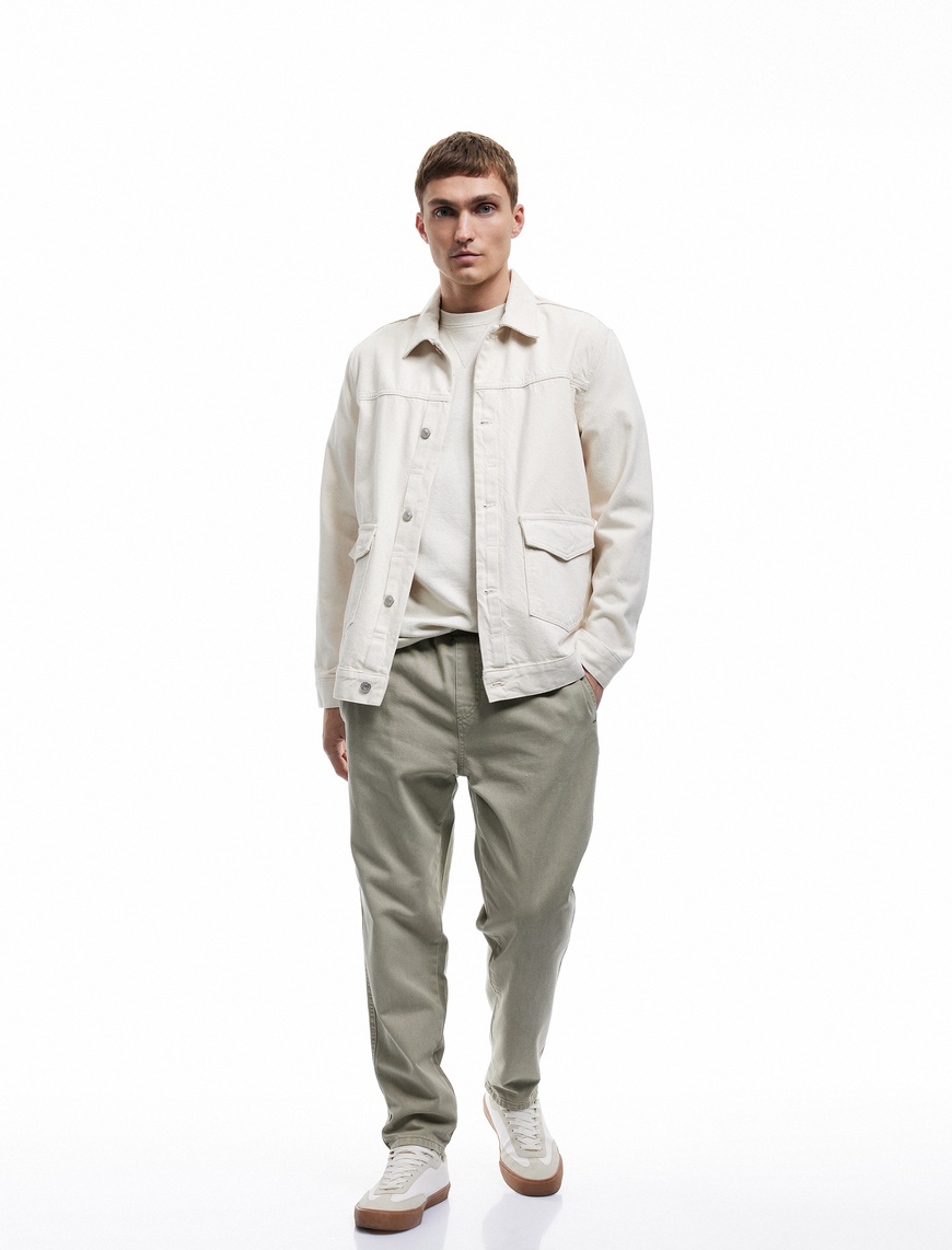   Cep Detaylı Pamuklu Straight Fit Beli Bağcıklı Gabardin Pantolon