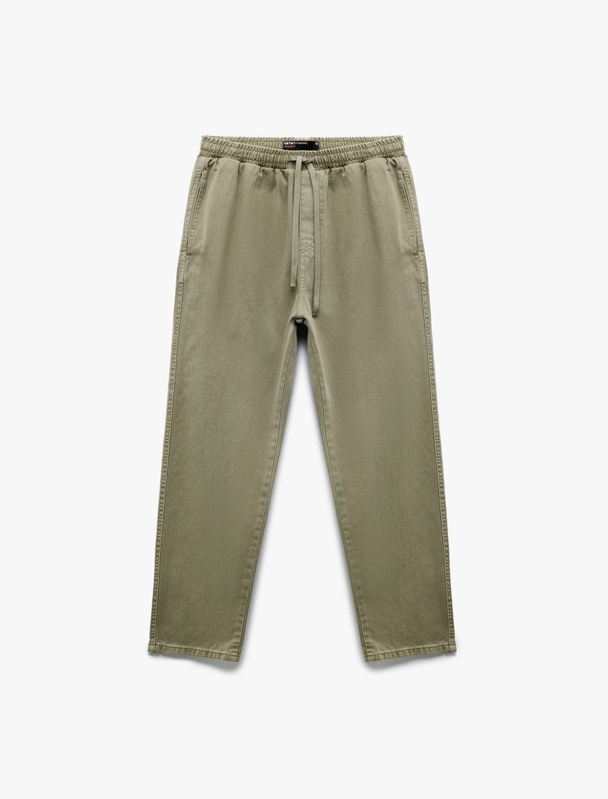   Cep Detaylı Pamuklu Straight Fit Beli Bağcıklı Gabardin Pantolon