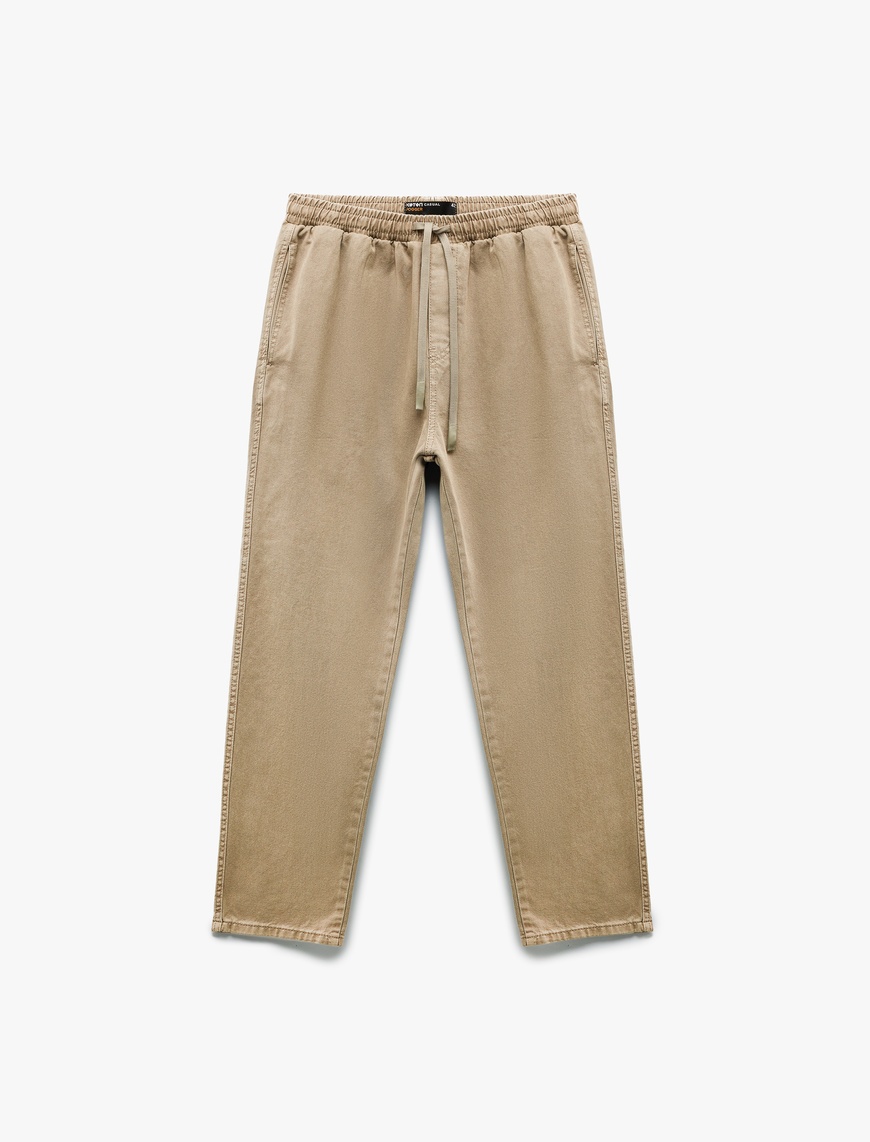   Cep Detaylı Pamuklu Straight Fit Beli Bağcıklı Gabardin Pantolon