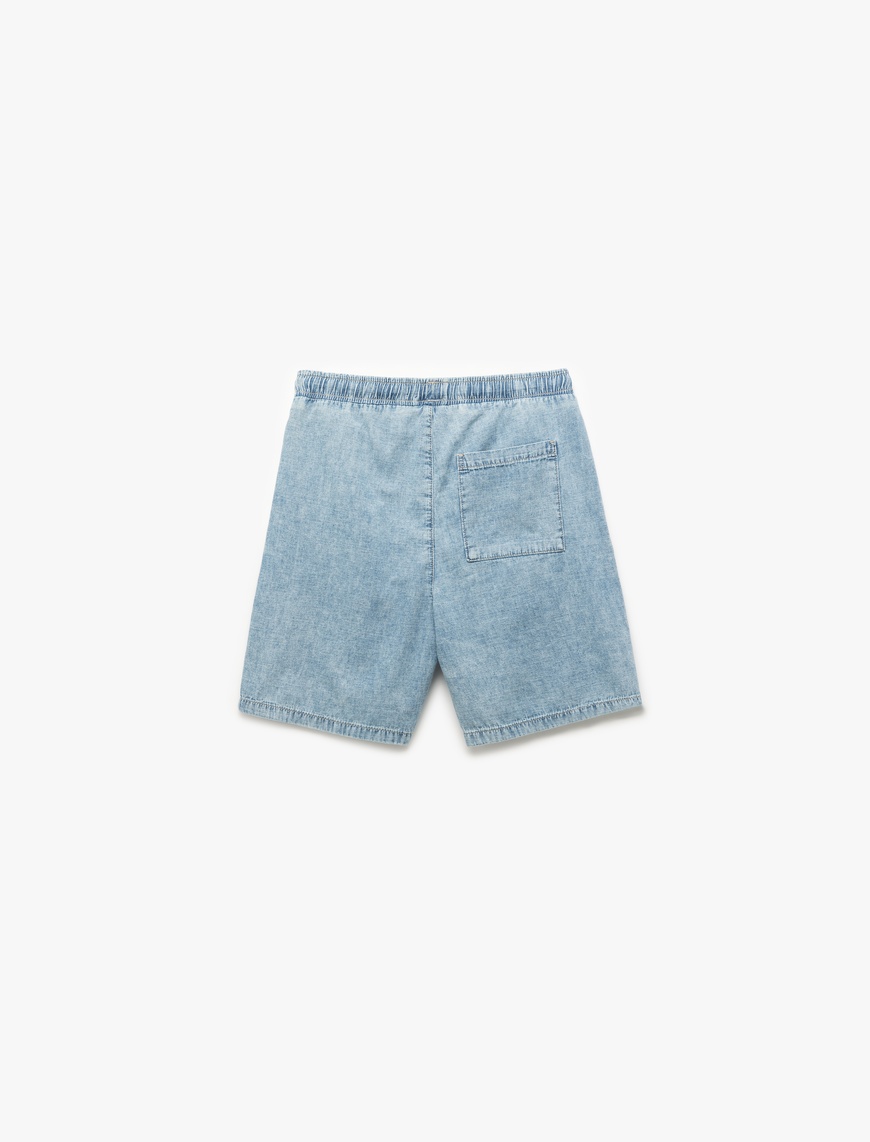   Pamuklu Bol Cep Detaylı Oversize Beli Bağcıklı Bermuda Jean Şort