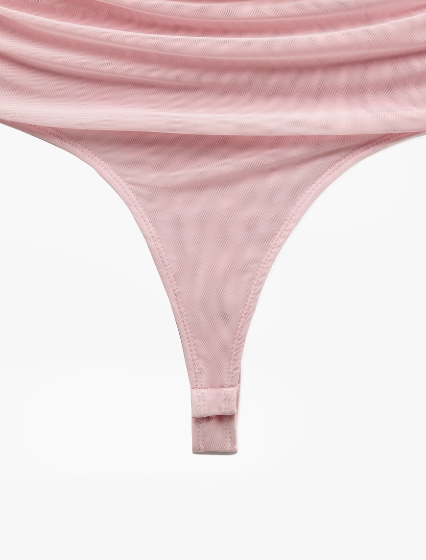   Yarı Transparan Asimetrik Tek Omuz Tül Bodysuit