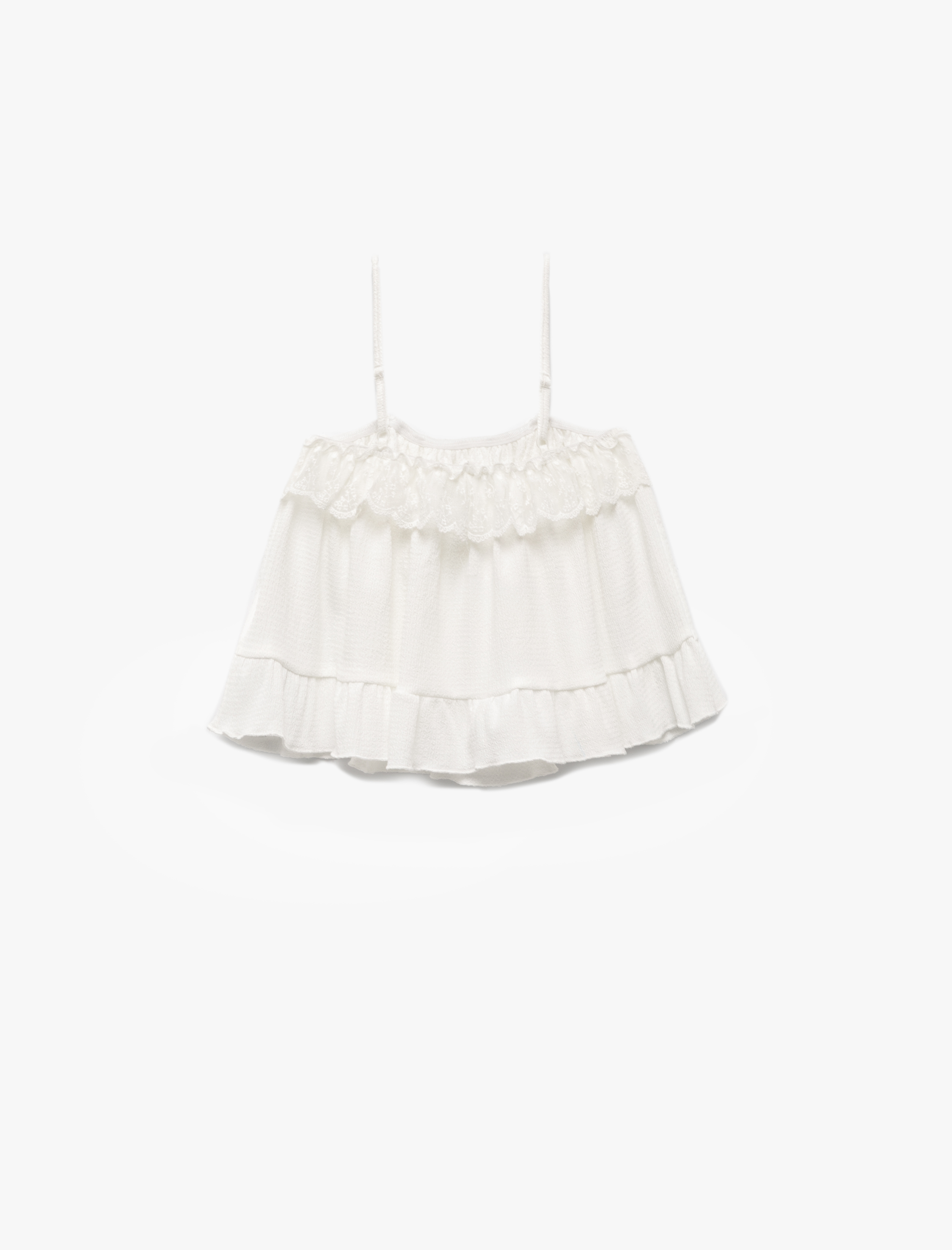  Kız Çocuk Dantel Detaylı Kare Yaka Askılı Crop Bluz