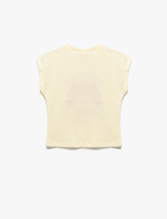 Kız Bebek Pamuklu Bisiklet Yaka Kolsuz Çiçek Baskılı Tişört