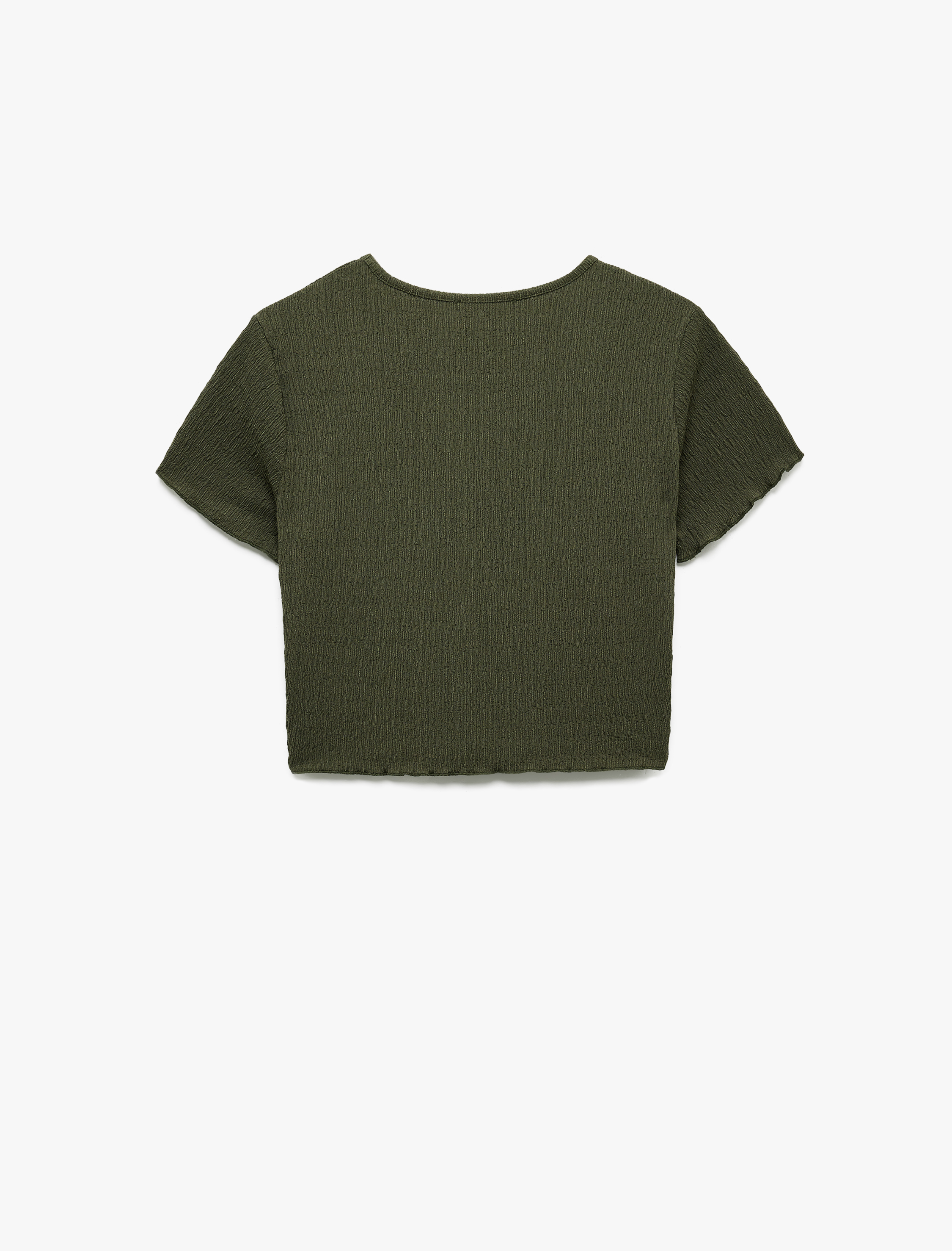 Bisiklet Yaka Kısa Kollu Slim Fit Dokulu Crop Tişört