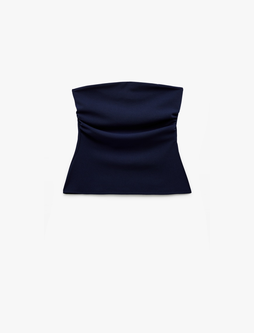   Krep Scuba Kumaş Drape Detaylı Asimetrik Straplez Üst