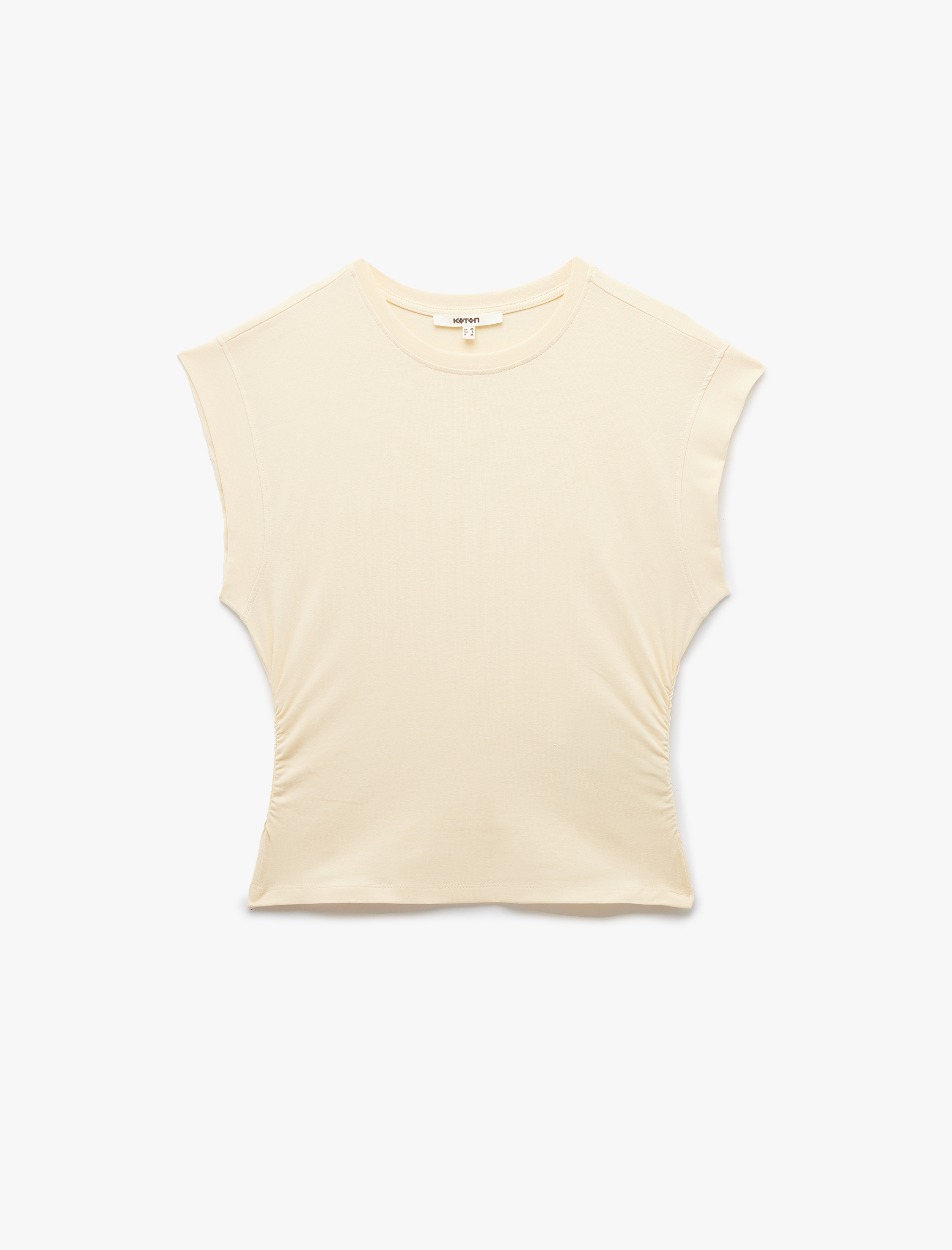   Pamuklu Drape Detaylı Bisiklet Yaka Kolsuz Tişört