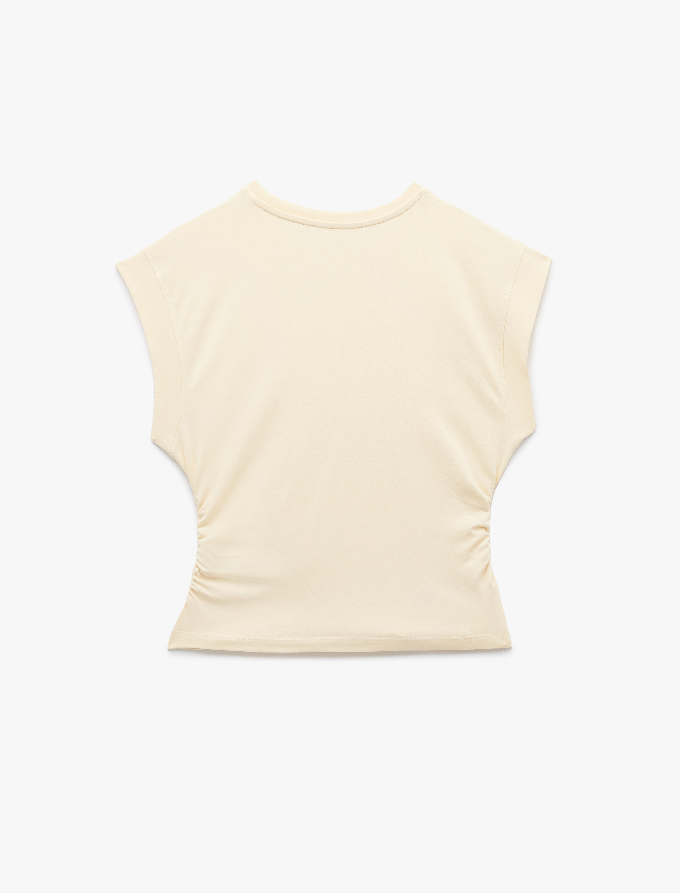   Pamuklu Drape Detaylı Bisiklet Yaka Kolsuz Tişört