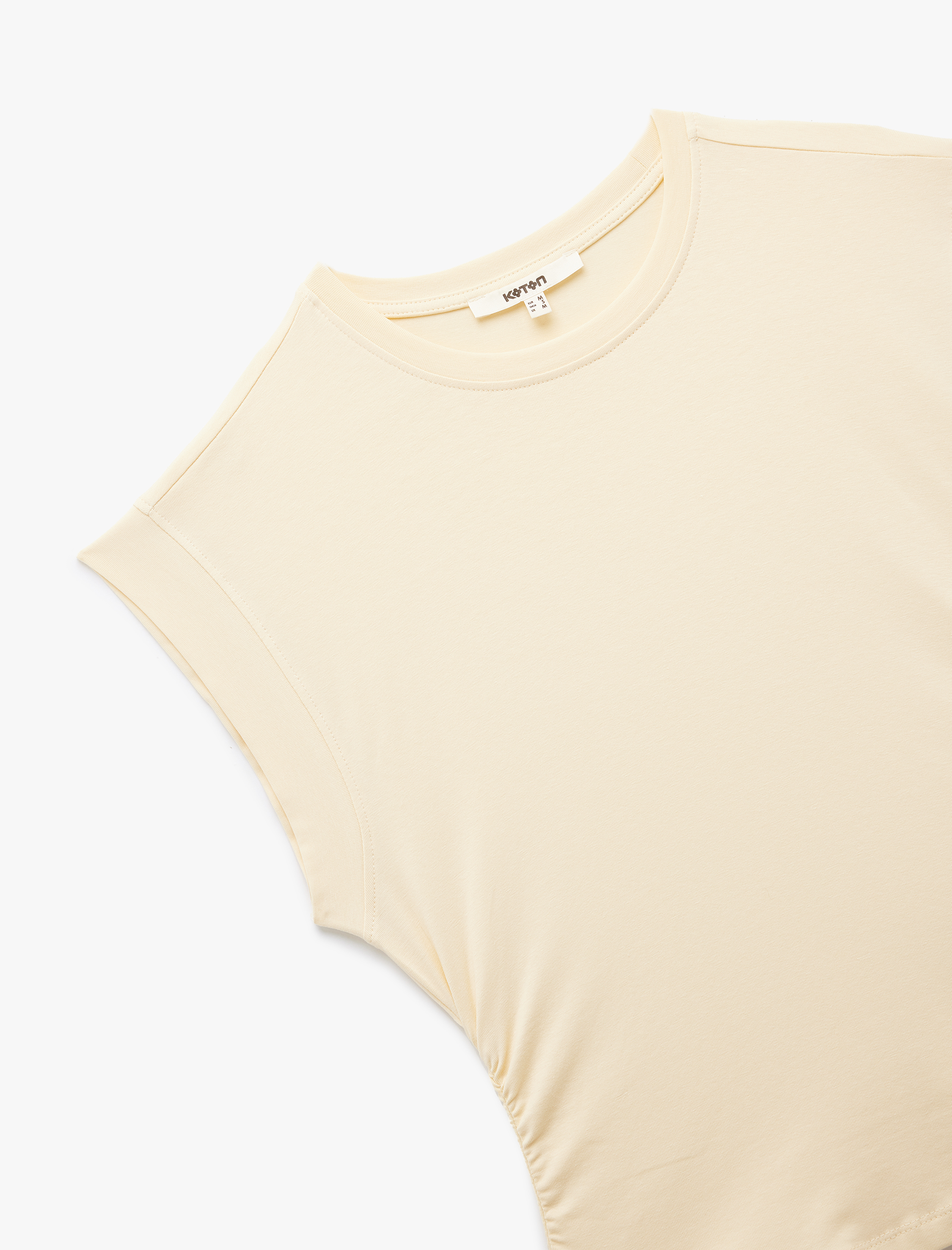   Pamuklu Drape Detaylı Bisiklet Yaka Kolsuz Tişört