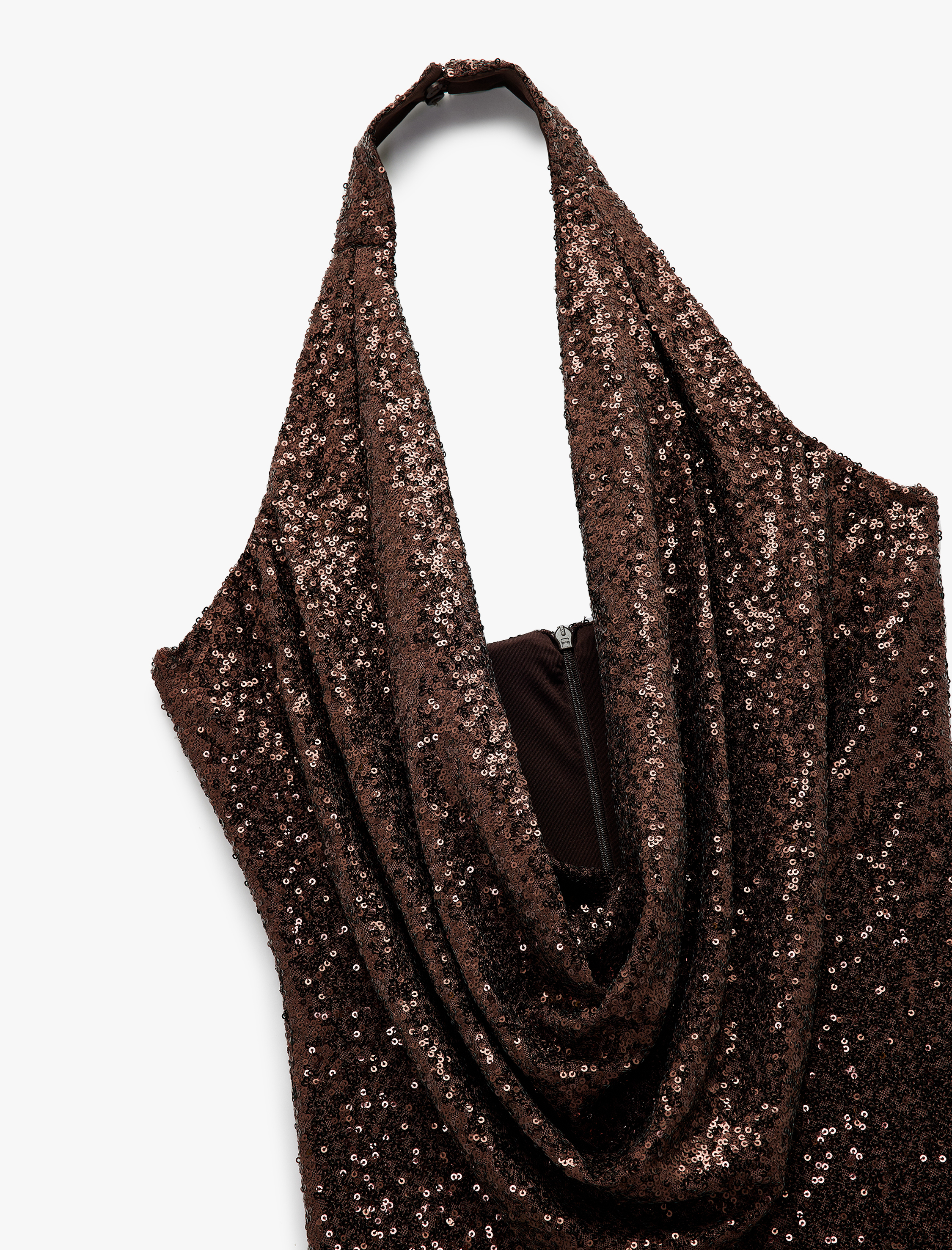   Şal Yaka Kolsuz Payetli Mini Elbise