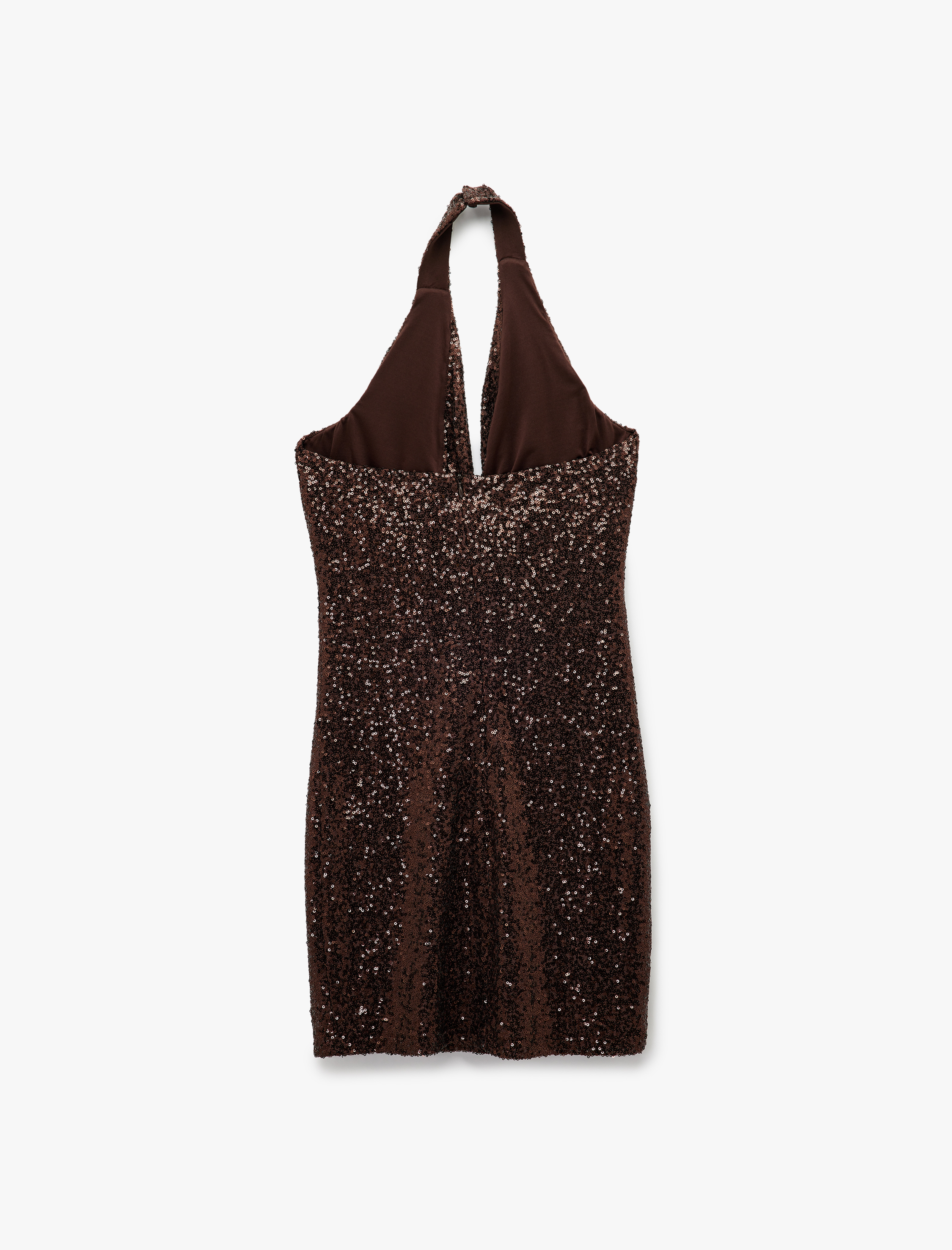   Şal Yaka Kolsuz Payetli Mini Elbise