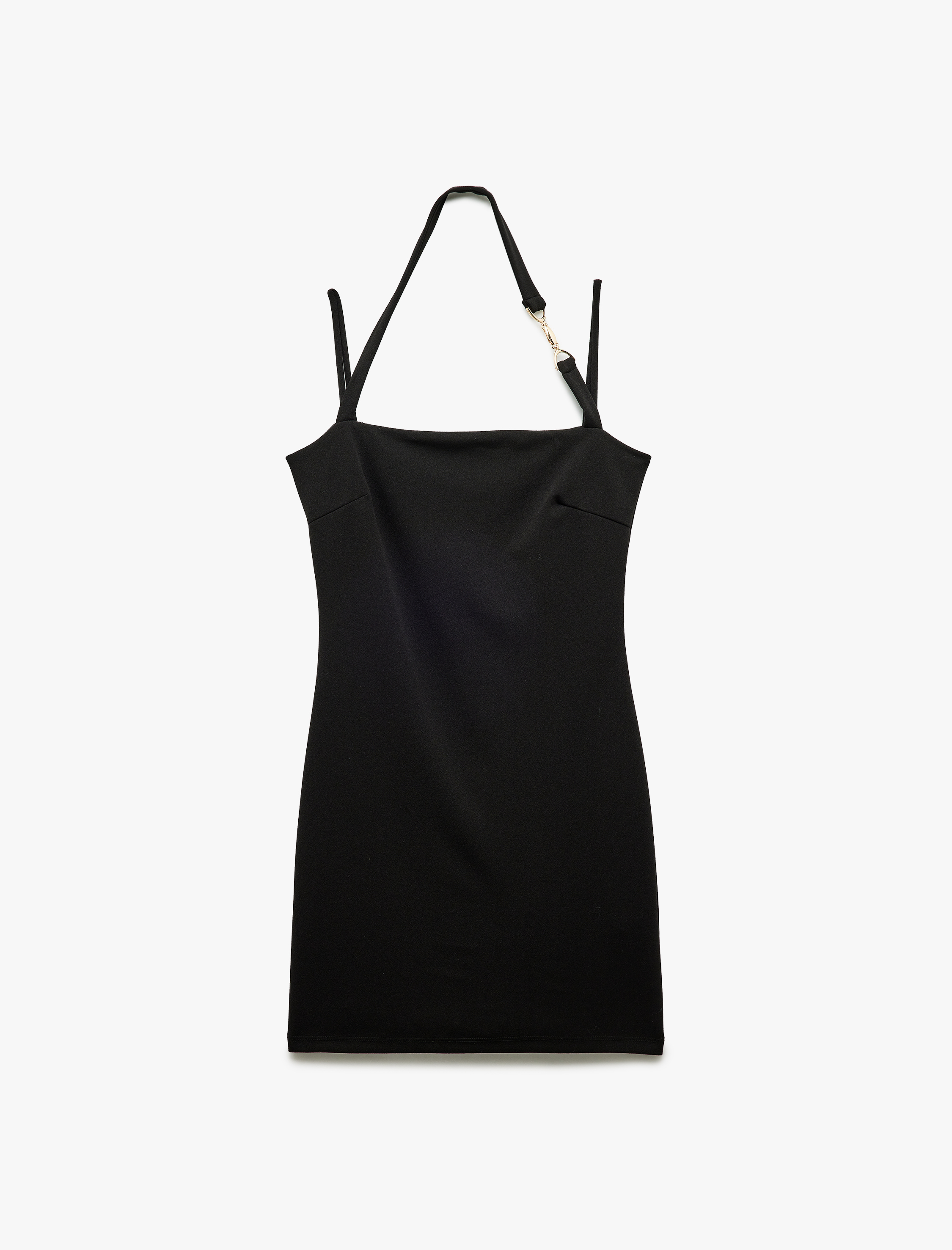   Kolsuz Metal Aksesuarlı Dar Kesim Askılı Elbise