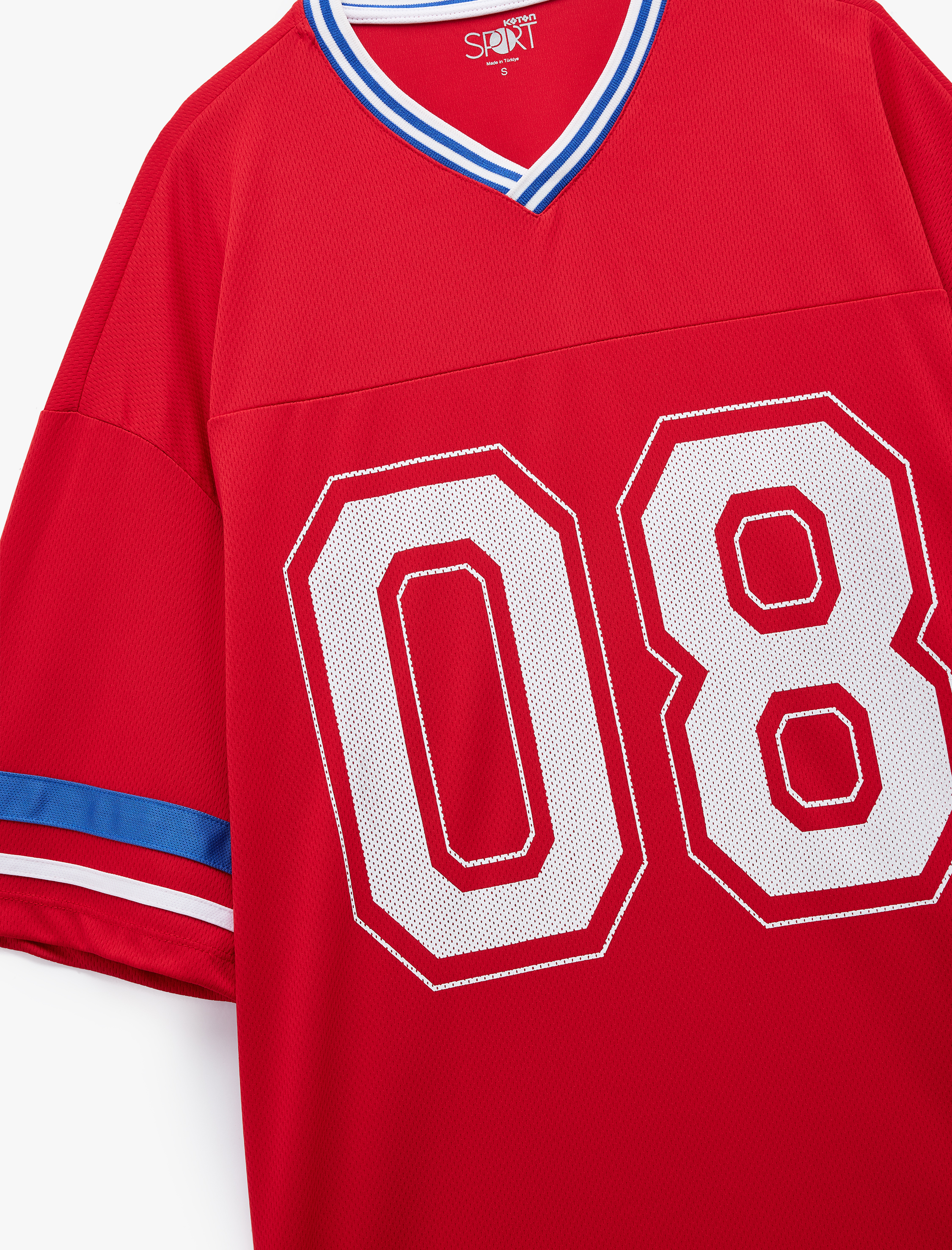   Yarım Kollu V Yaka Ribanalı Kolej Baskılı Spor Tişört