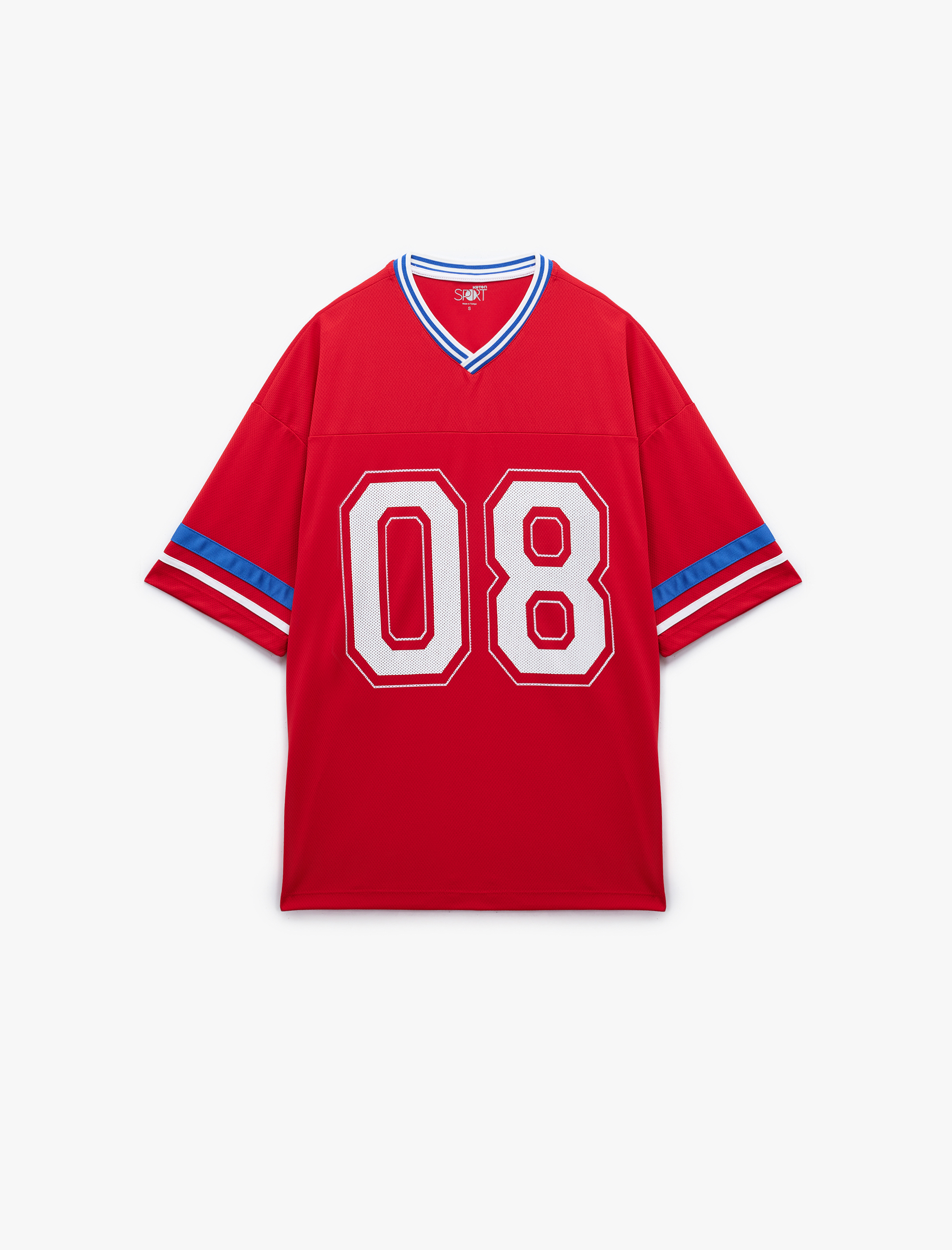   Yarım Kollu V Yaka Ribanalı Kolej Baskılı Spor Tişört