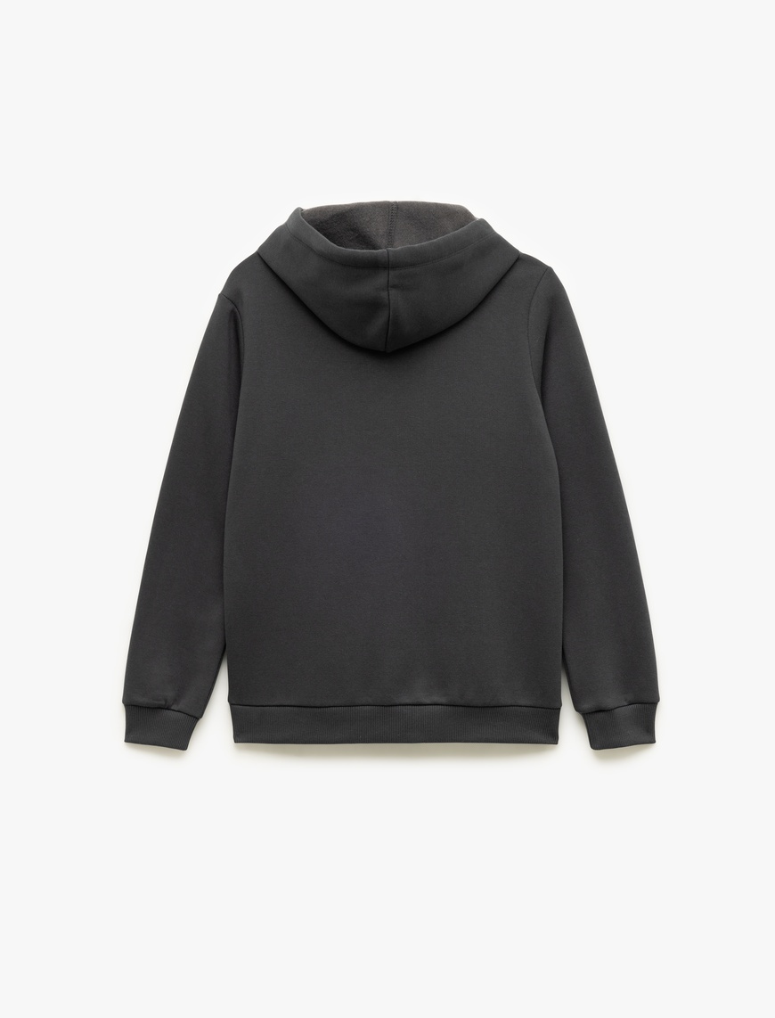   Şardonlu Uzun Kollu Kapüşonlu Köpek Nakışlı Kanguru Cepli Sweatshirt