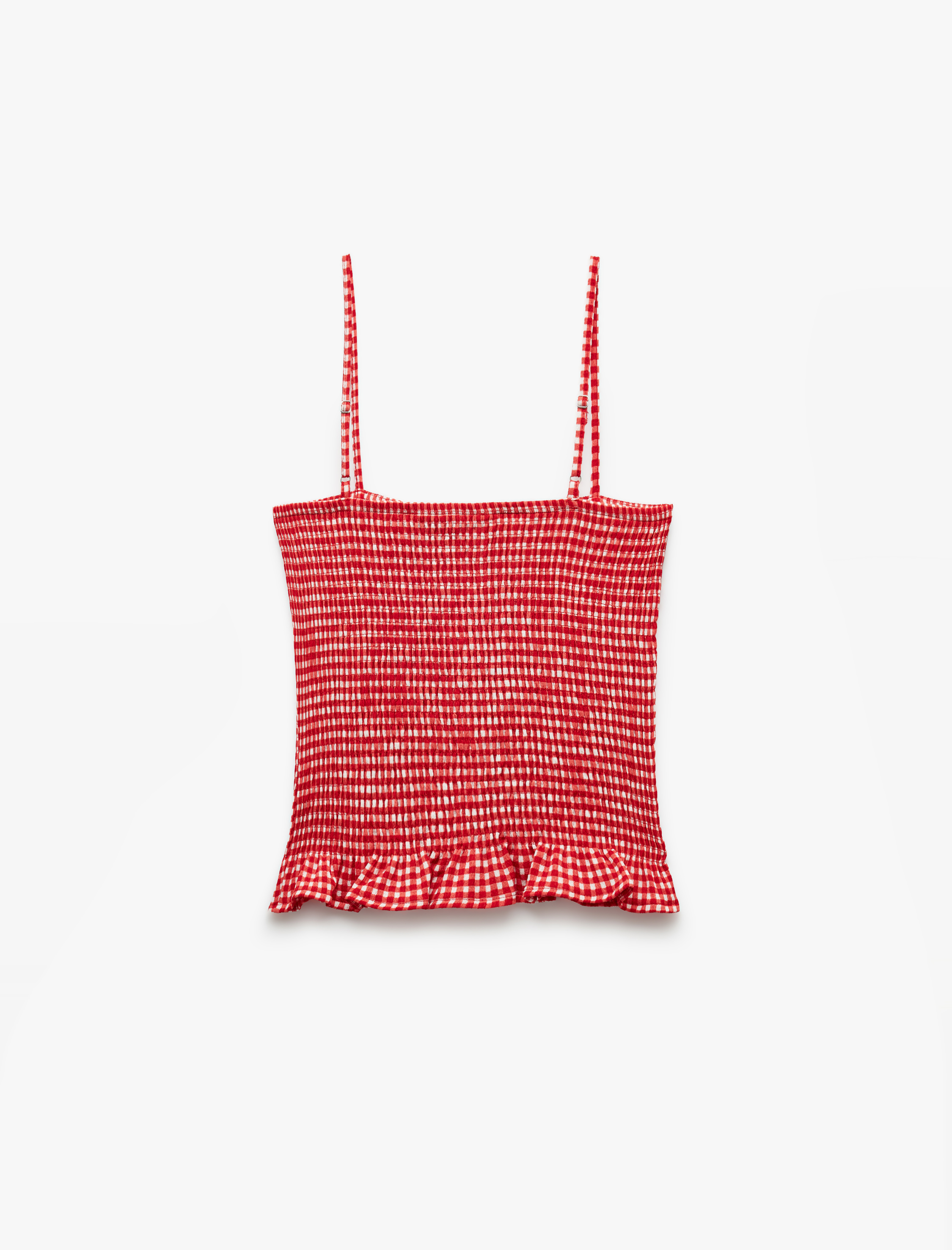   Gipeli Düğmeli Fırfırlı Dar Kesim Pötikareli İp Askılı Crop Bluz