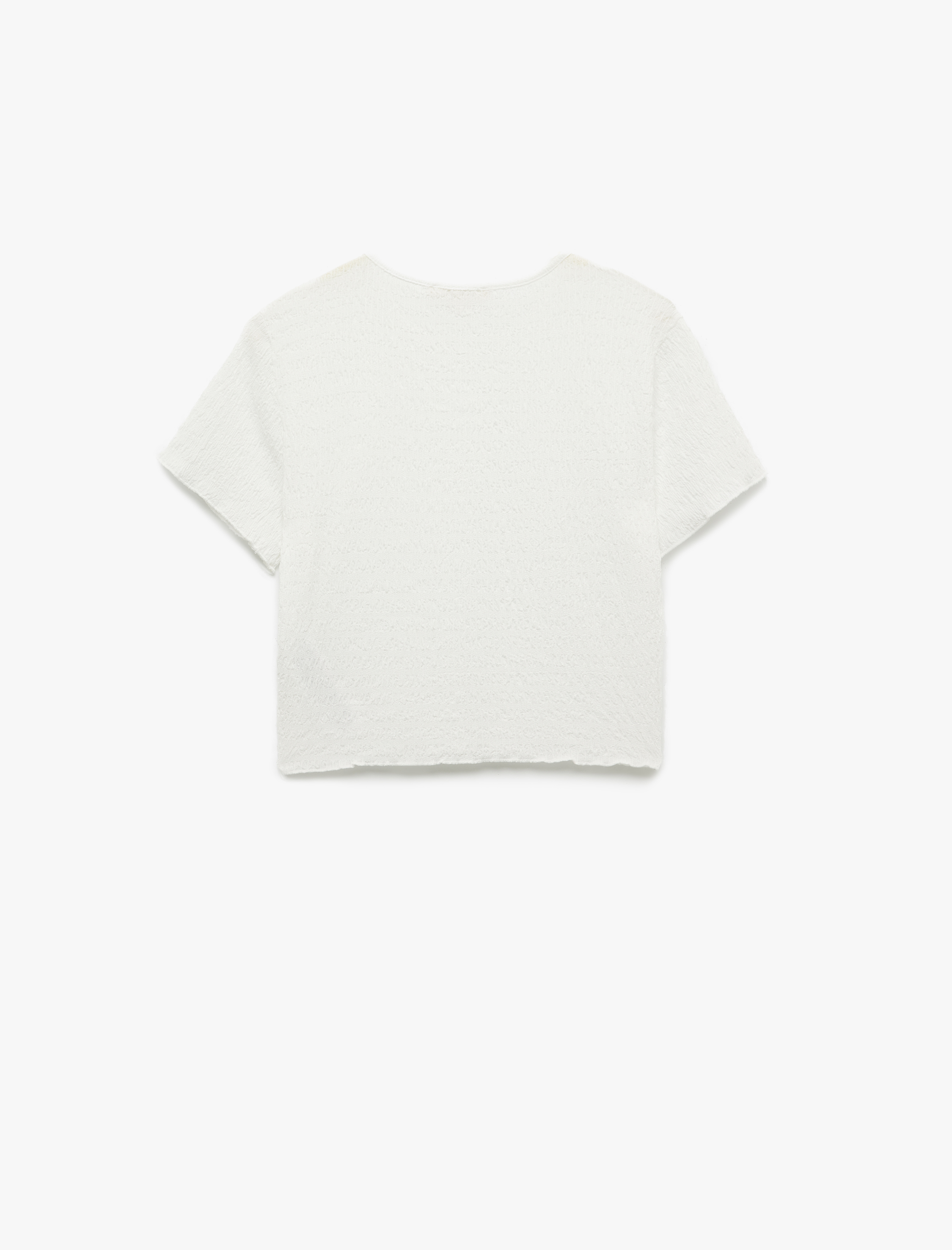 Bisiklet Yaka Kısa Kollu Slim Fit Dokulu Crop Tişört