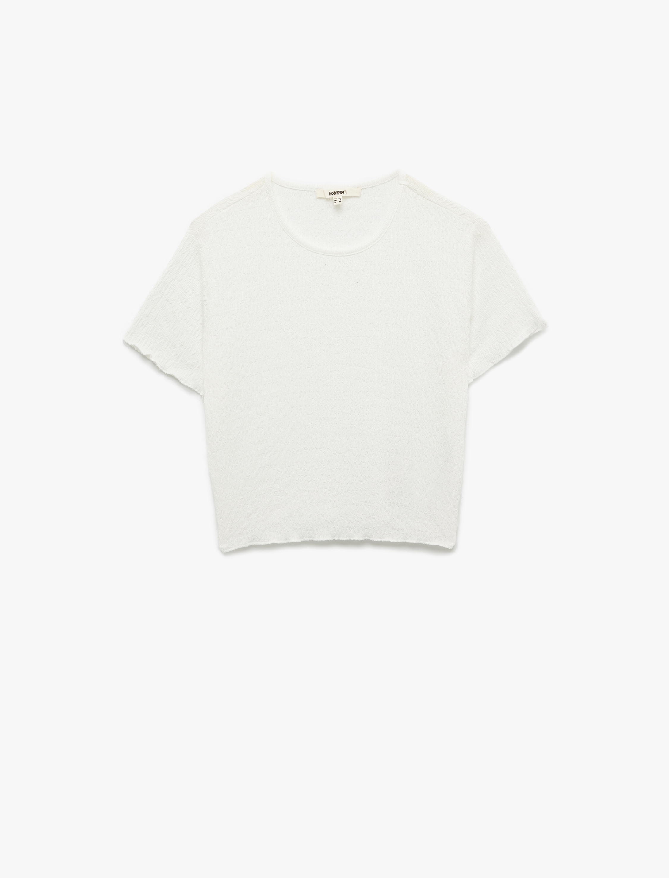 Bisiklet Yaka Kısa Kollu Slim Fit Dokulu Crop Tişört