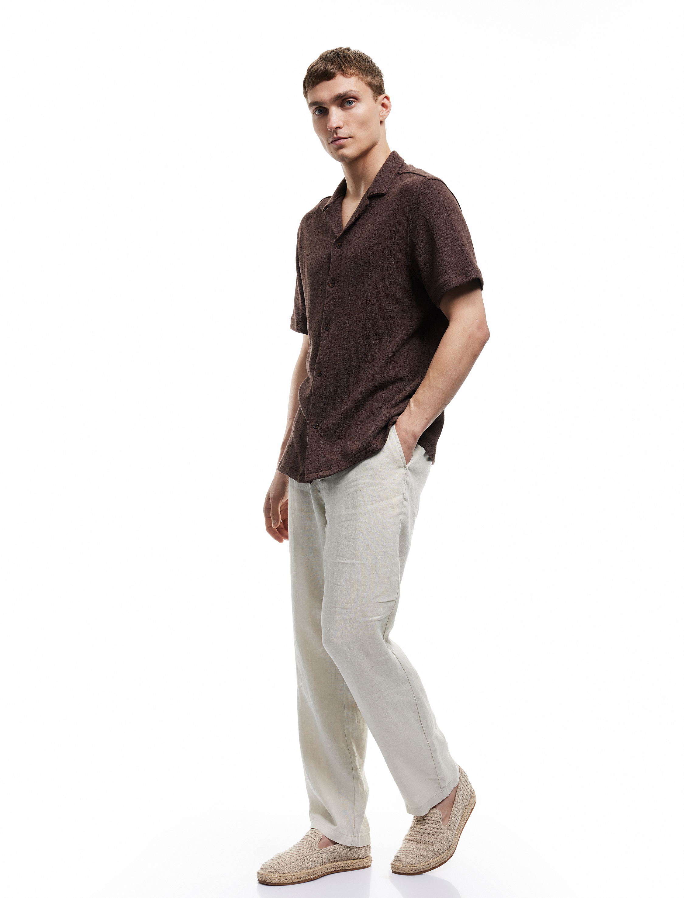   Devrik Yaka Regular Fit Havlu Kumaş Pamuklu Kısa Kollu Gömlek