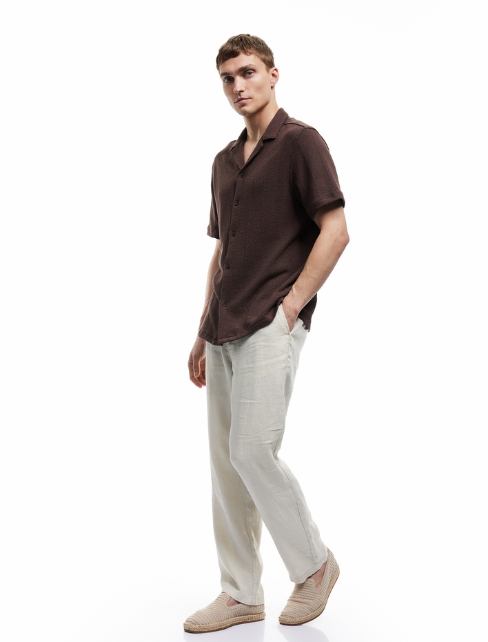  Devrik Yaka Regular Fit Havlu Kumaş Pamuklu Kısa Kollu Gömlek