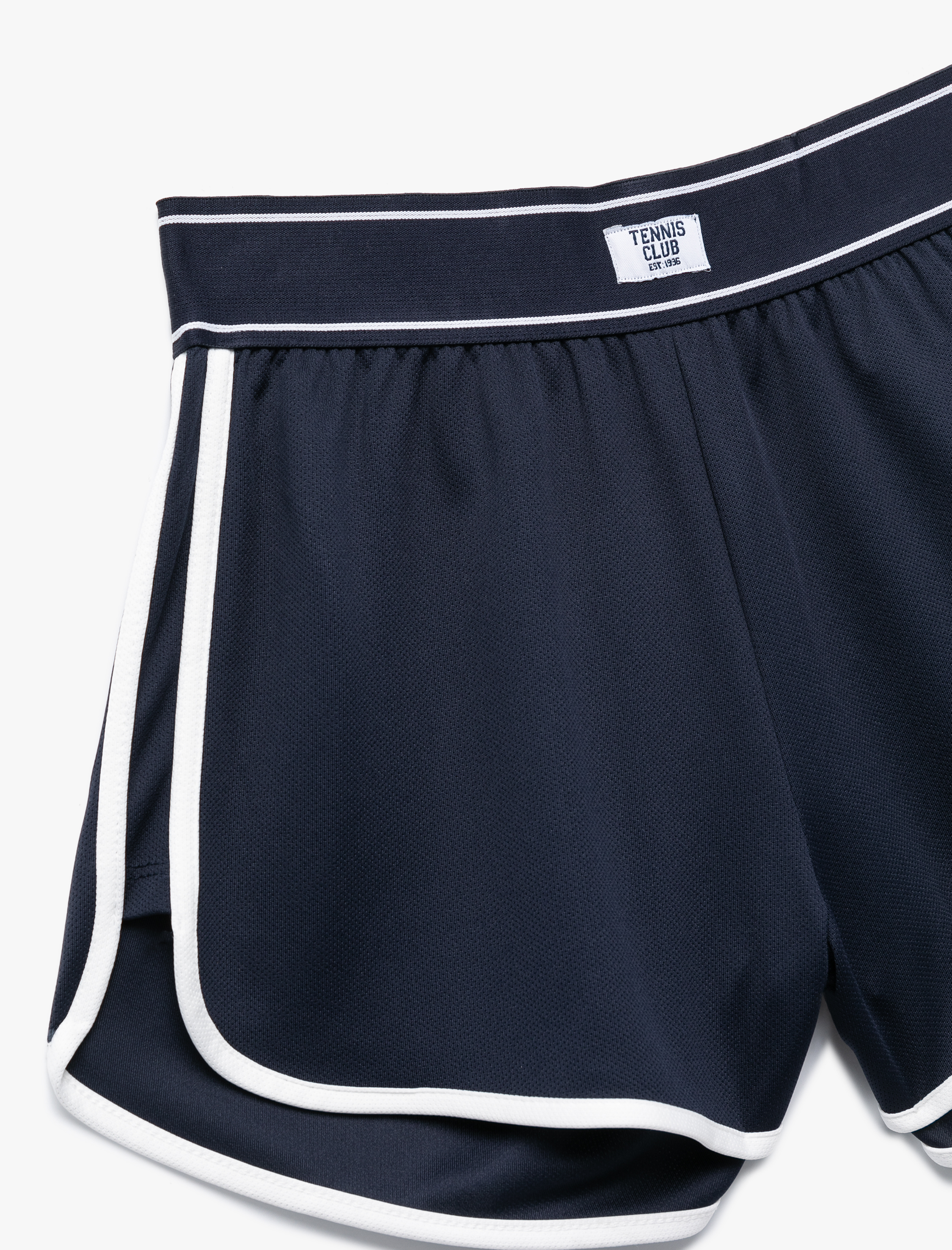   Beli Lastikli Etiket Baskılı Çizgili Mini Spor Şort