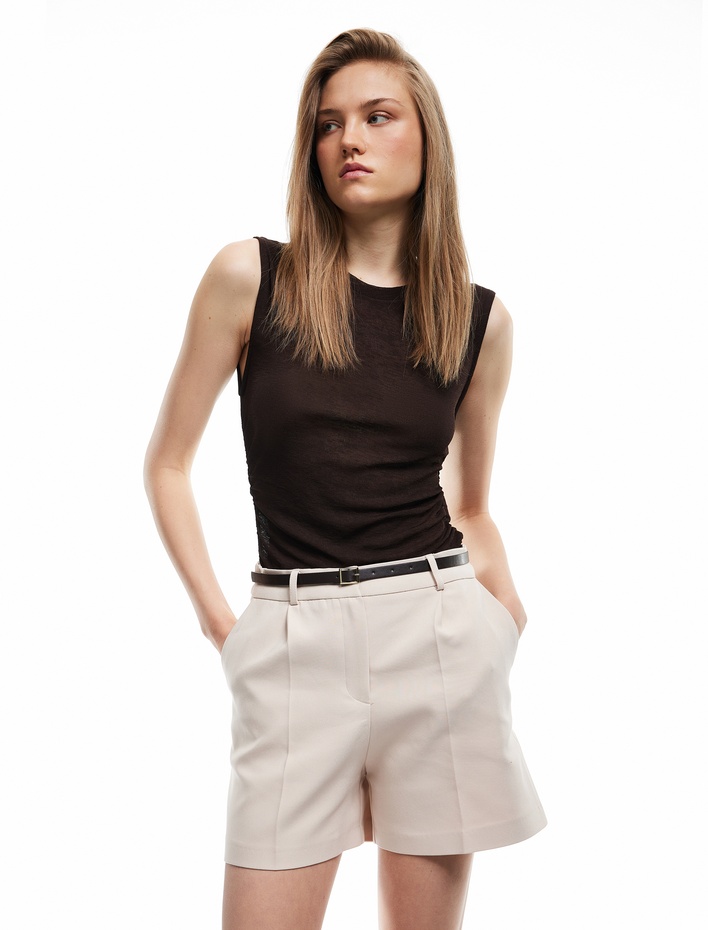  Cepli Kemerli Yüksek Bel Mini Şort