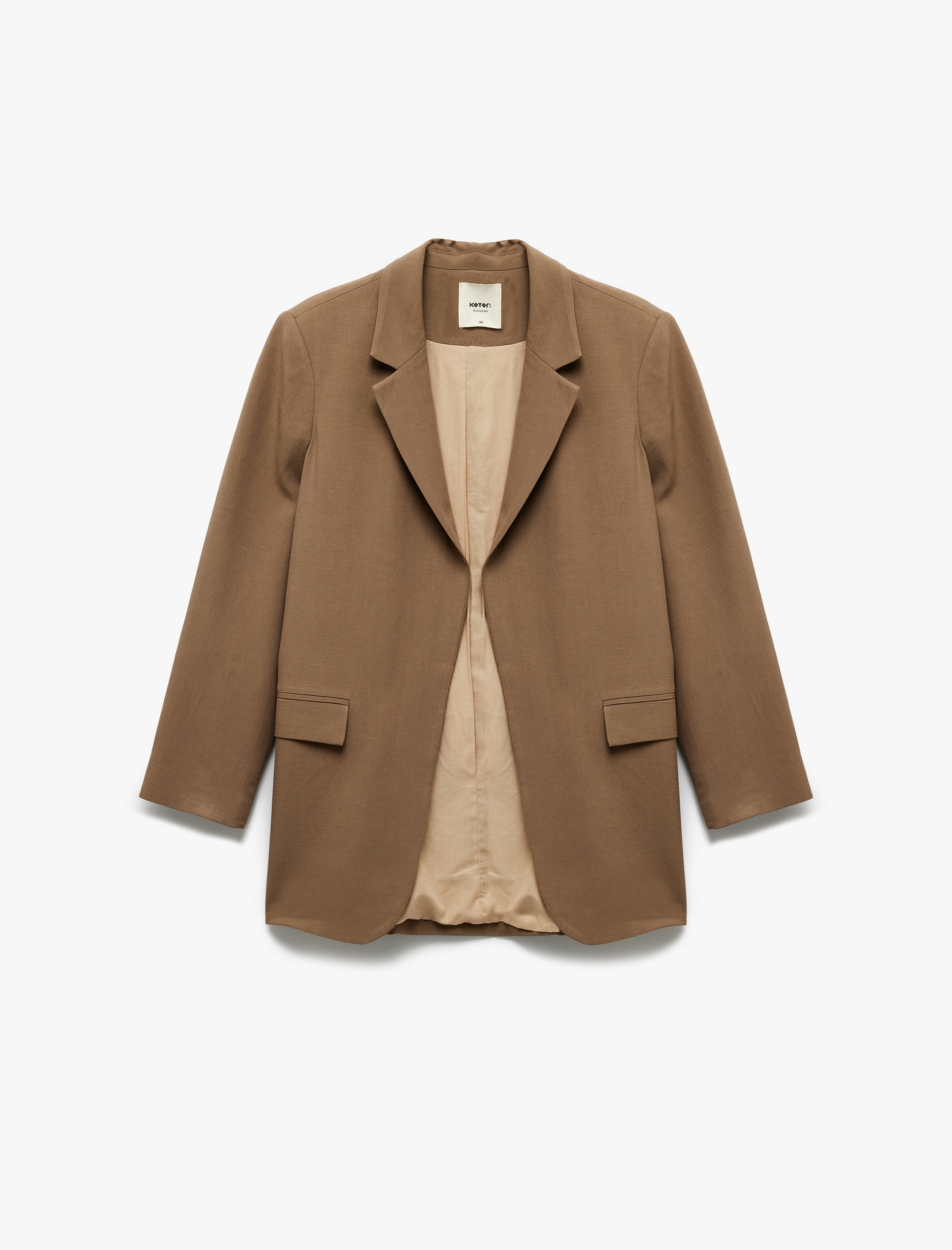   Cepli Astarlı Kruvaze Keten Karışımlı Oversize Blazer Ceket