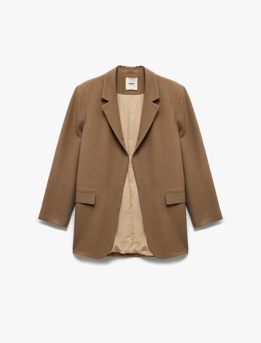   Cepli Astarlı Kruvaze Keten Karışımlı Oversize Blazer Ceket