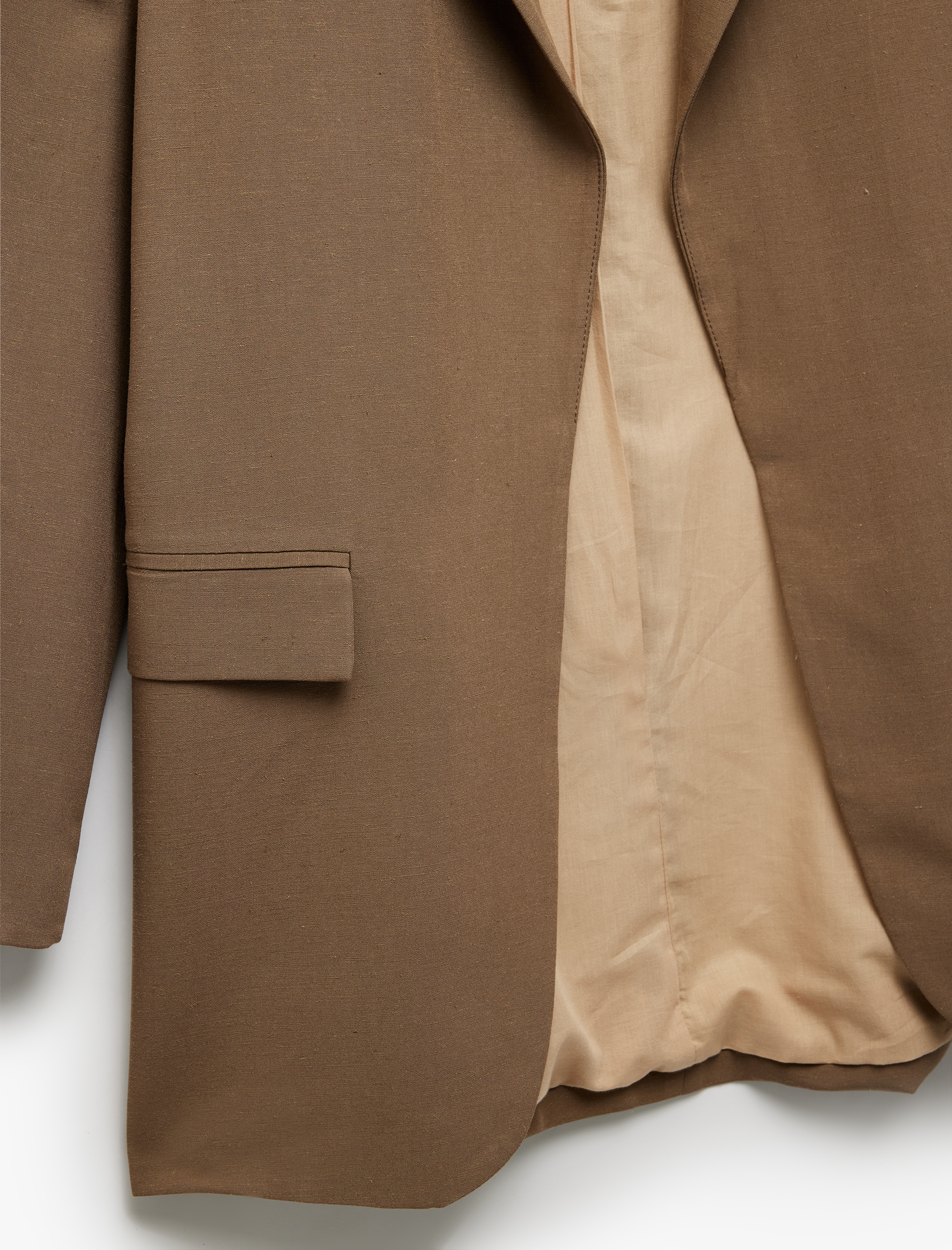   Cepli Astarlı Kruvaze Keten Karışımlı Oversize Blazer Ceket