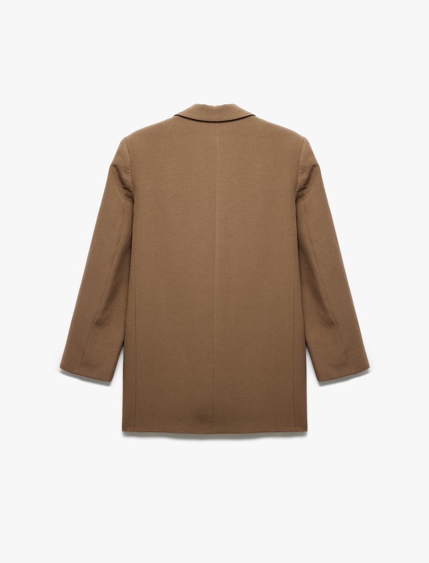   Cepli Astarlı Kruvaze Keten Karışımlı Oversize Blazer Ceket