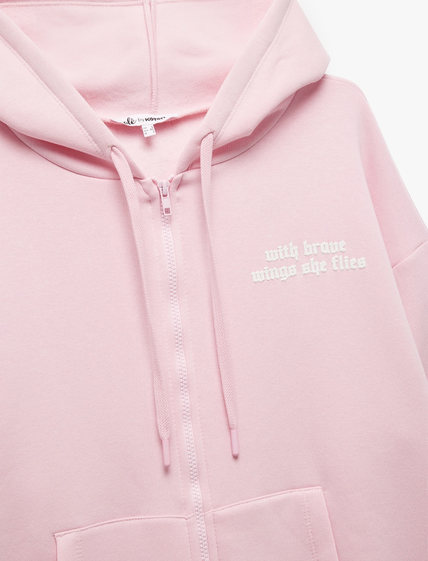   Baskılı Uzun Kollu Şardonlu Kanguru Cepli Fermuarlı Sweatshirt