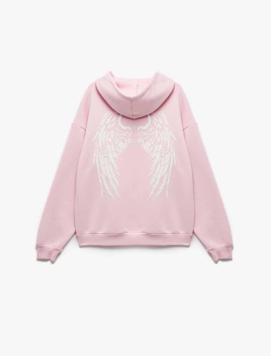   Baskılı Uzun Kollu Şardonlu Kanguru Cepli Fermuarlı Sweatshirt