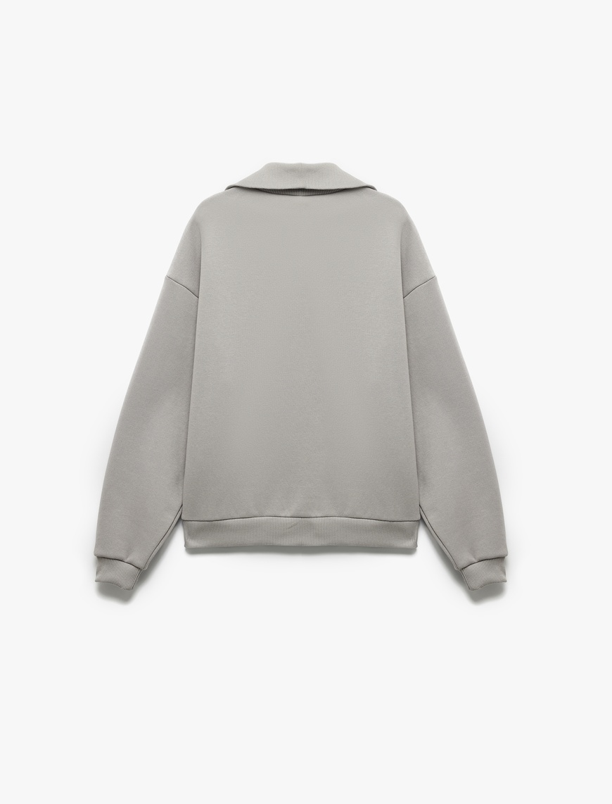   Baskılı Uzun Kollu Şardonlu Yarım Fermuarlı Sweatshirt