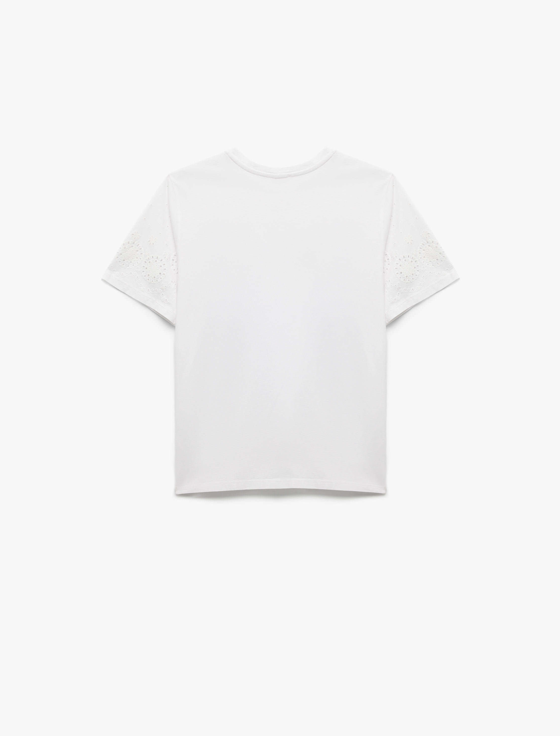   Pamuklu Kısa Kollu Bisiklet Yaka Fistolu Brodeli Tişört