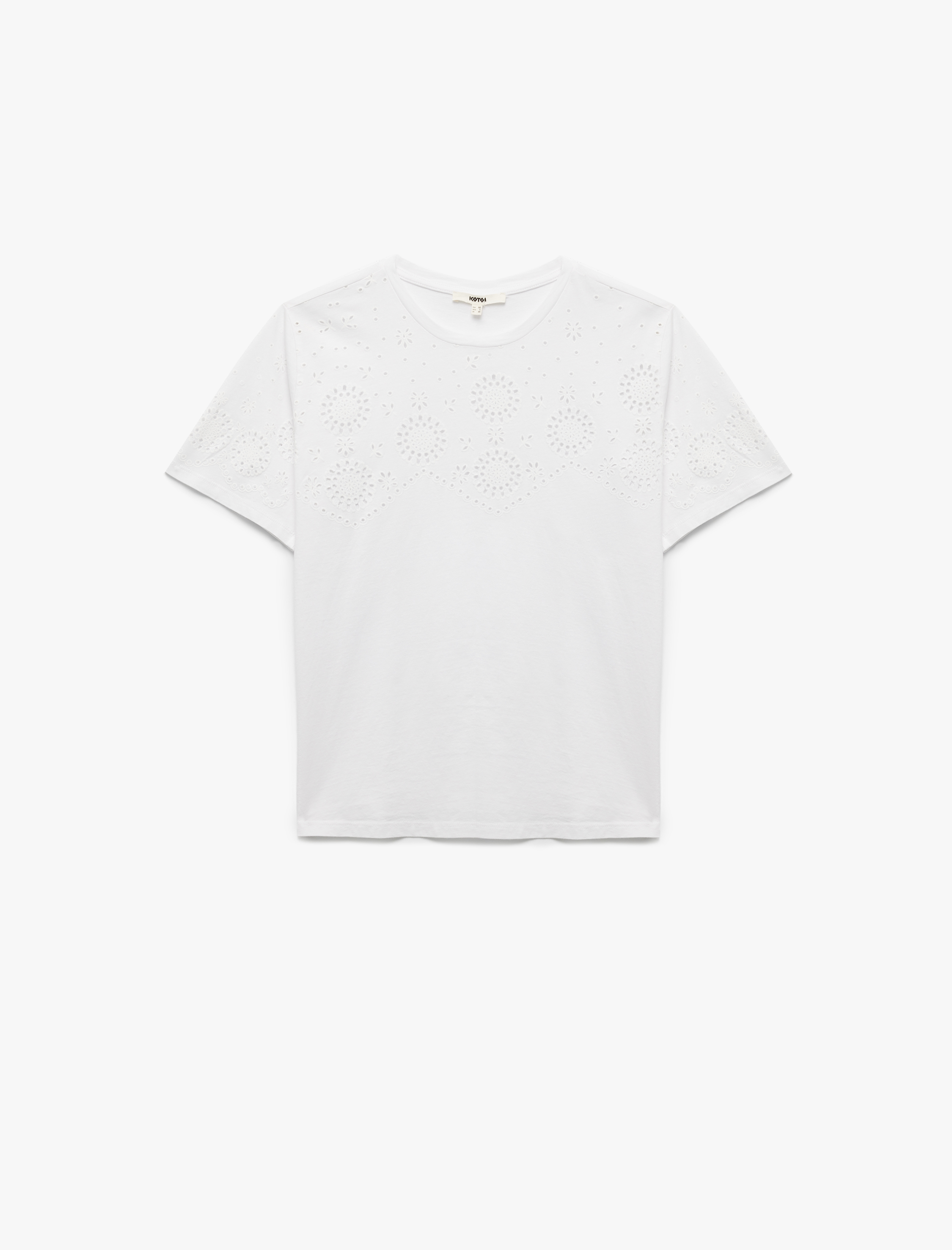   Pamuklu Kısa Kollu Bisiklet Yaka Fistolu Brodeli Tişört