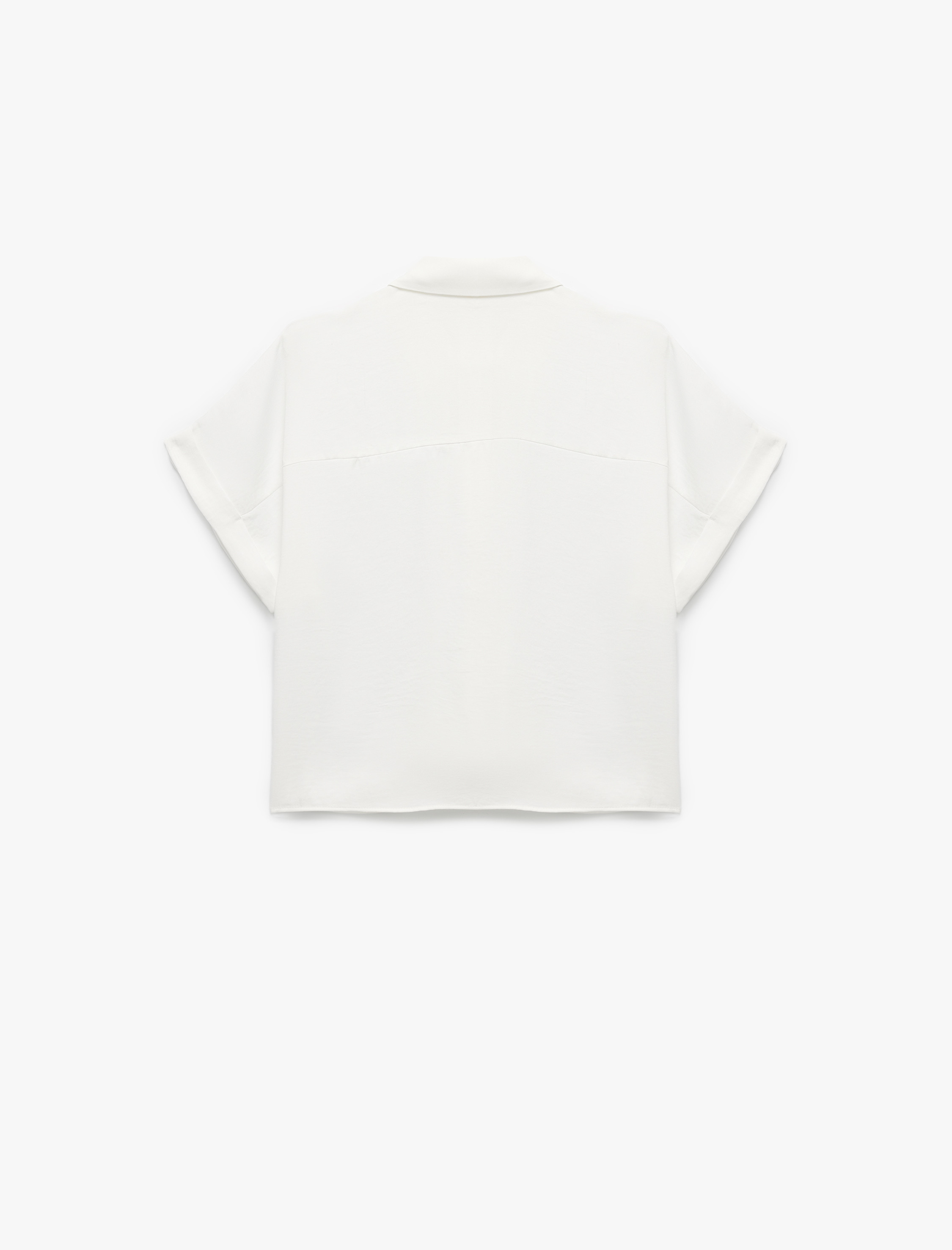 Aerobin Kumaş Kısa Kollu Klasik Yaka Saten Oversize Gömlek