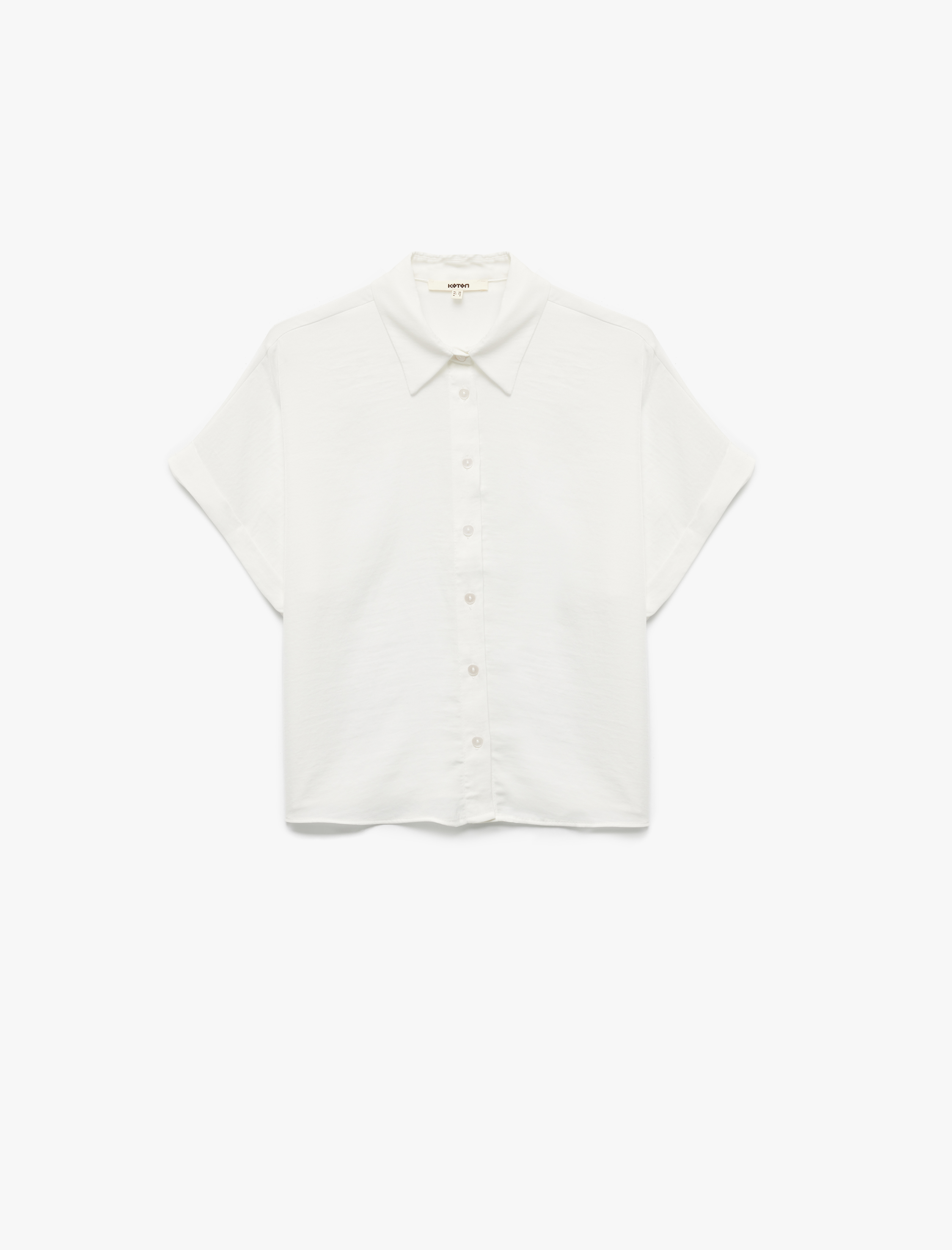 Aerobin Kumaş Kısa Kollu Klasik Yaka Saten Oversize Gömlek