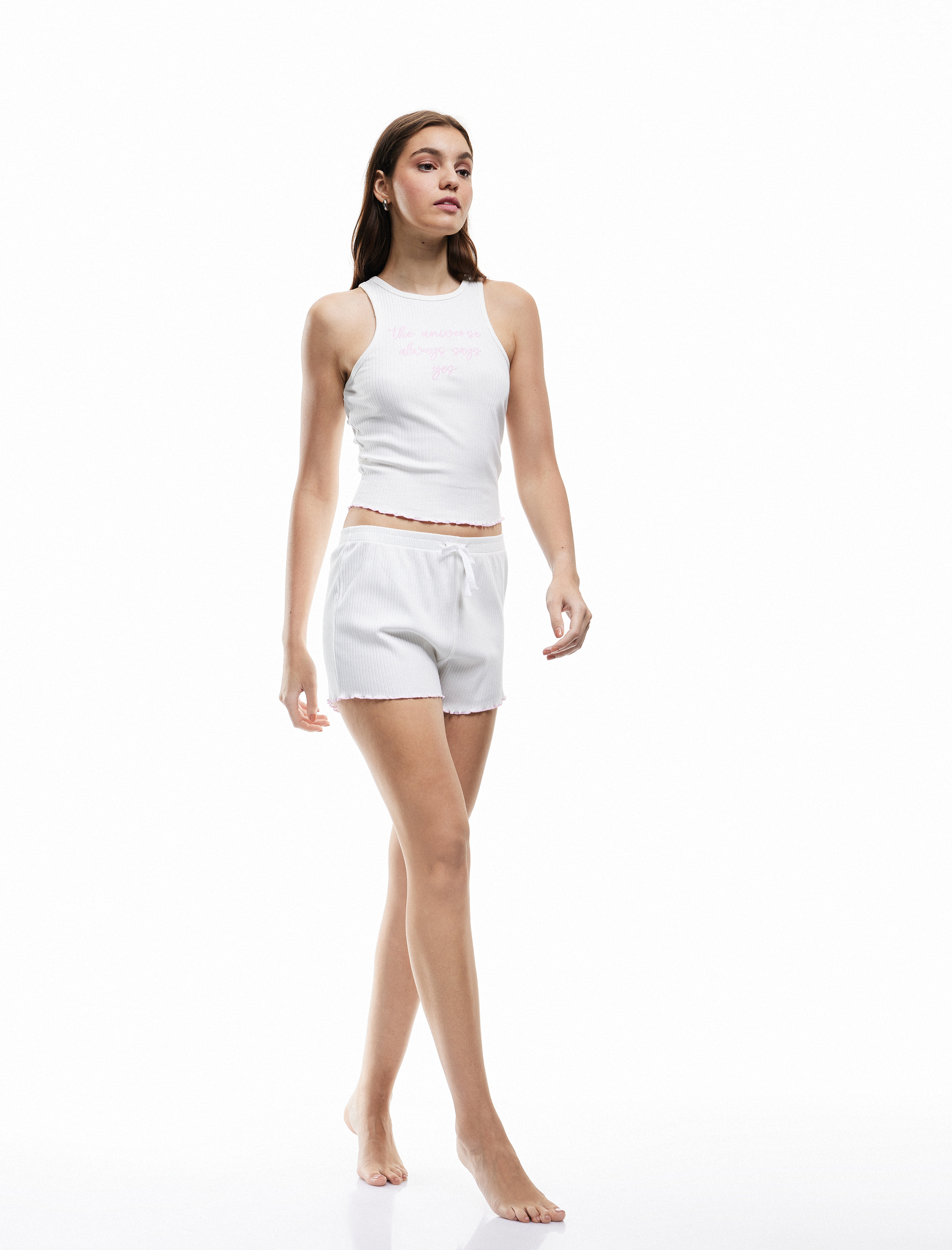   Pamuklu Beli Bağlama Detaylı Kaşkorse Mini Pijama Şort