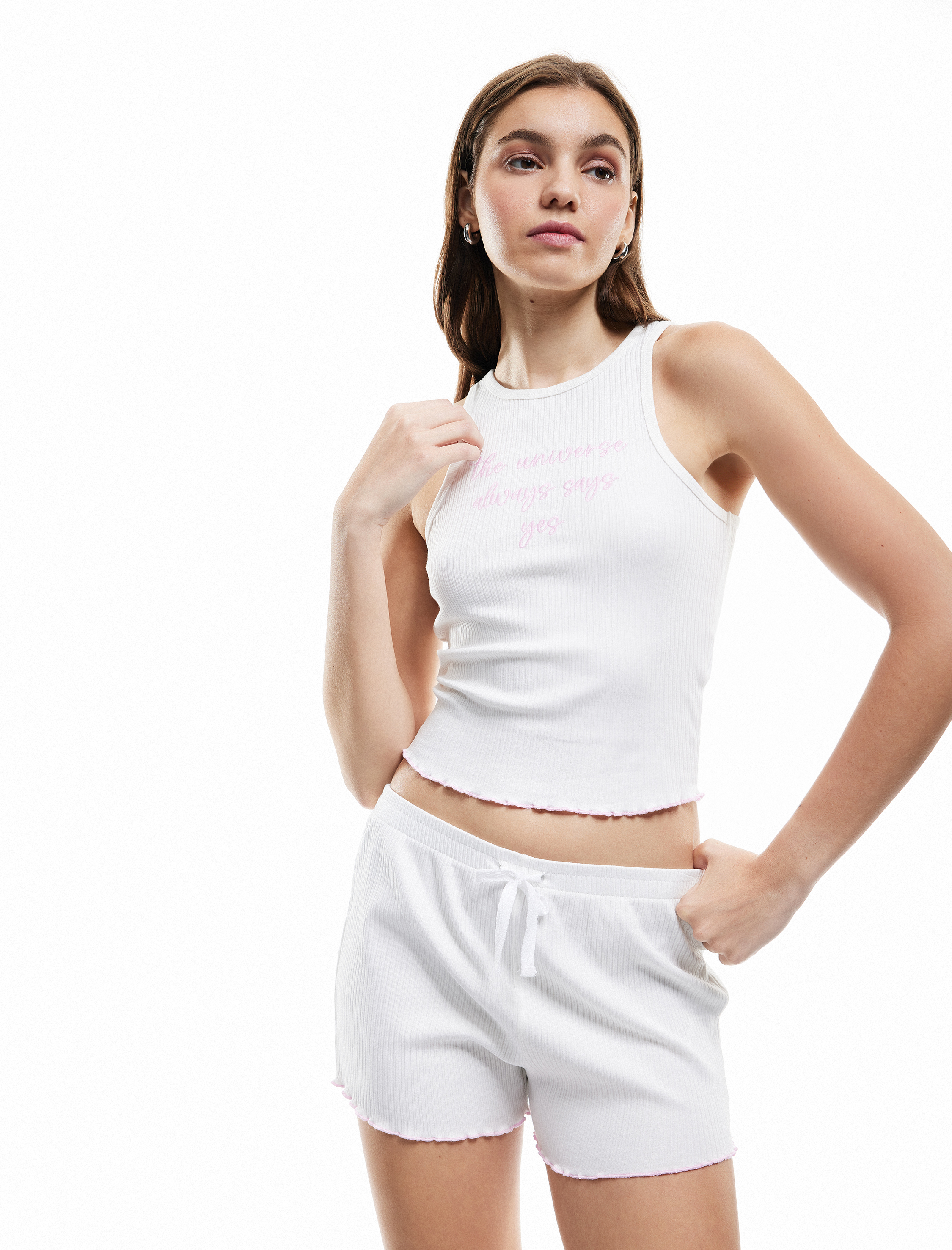   Pamuklu Beli Bağlama Detaylı Kaşkorse Mini Pijama Şort