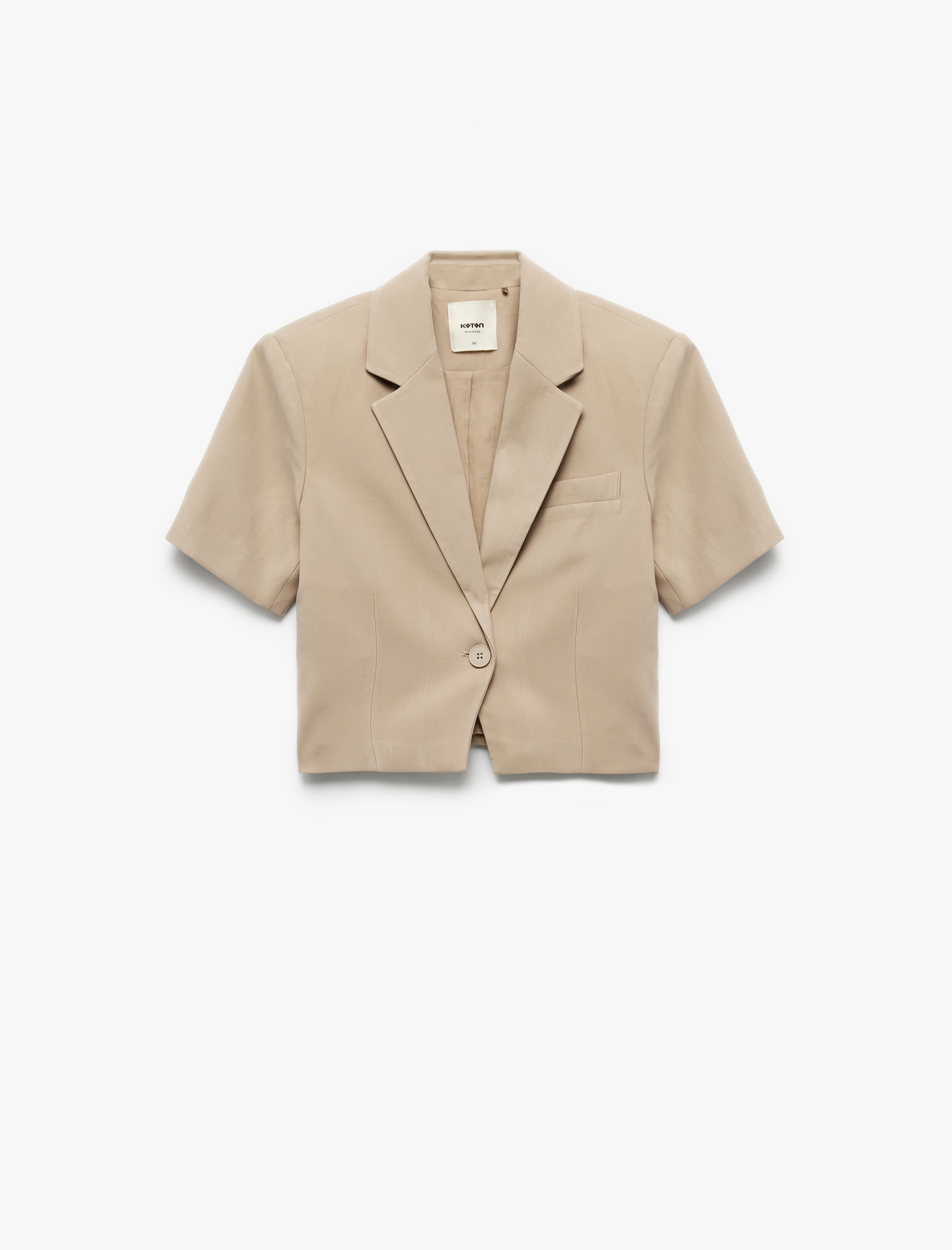   Viskon Cupro Kumaş Düğmeli Kruvaze Crop Kısa Kollu Blazer Ceket