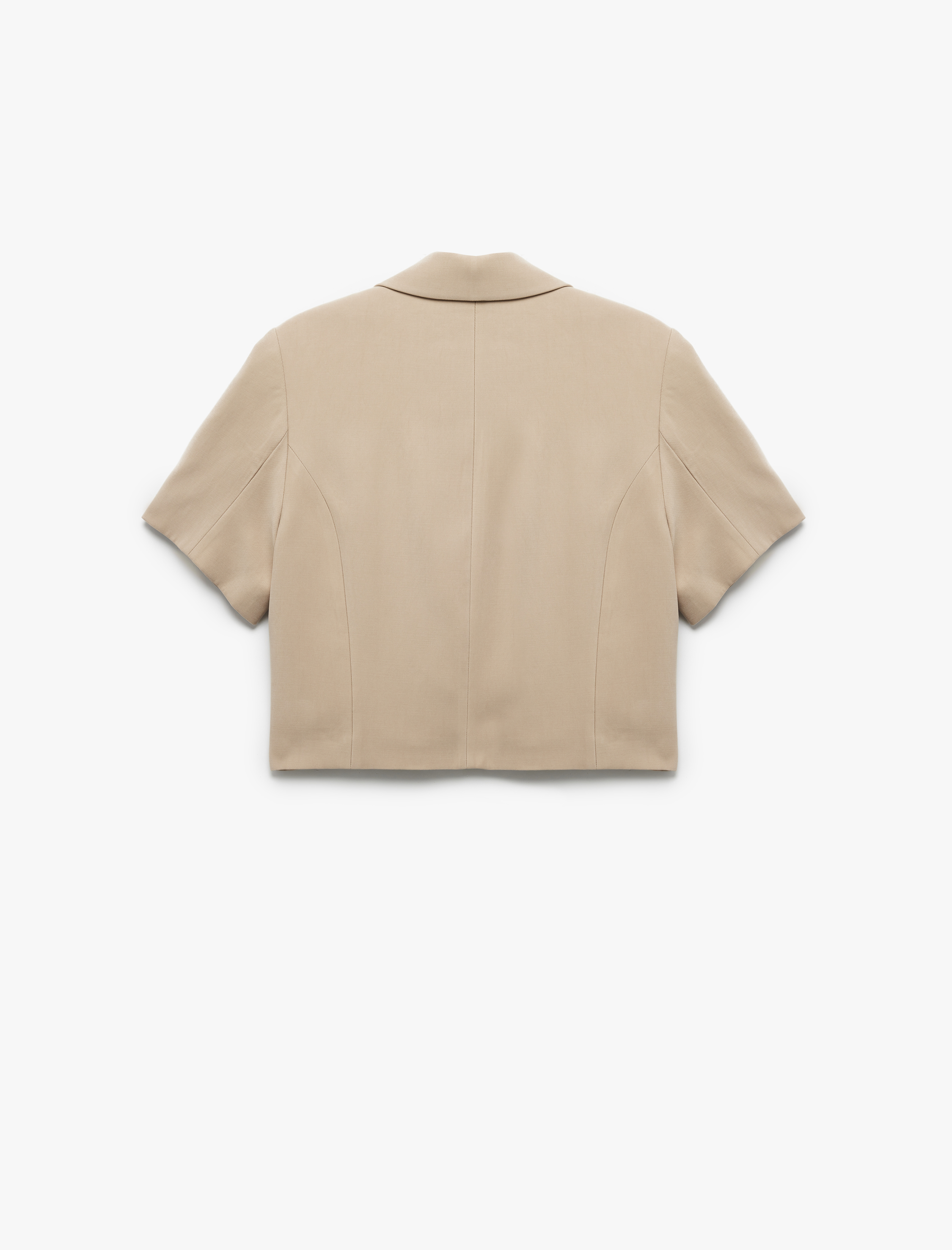   Viskon Cupro Kumaş Düğmeli Kruvaze Crop Kısa Kollu Blazer Ceket