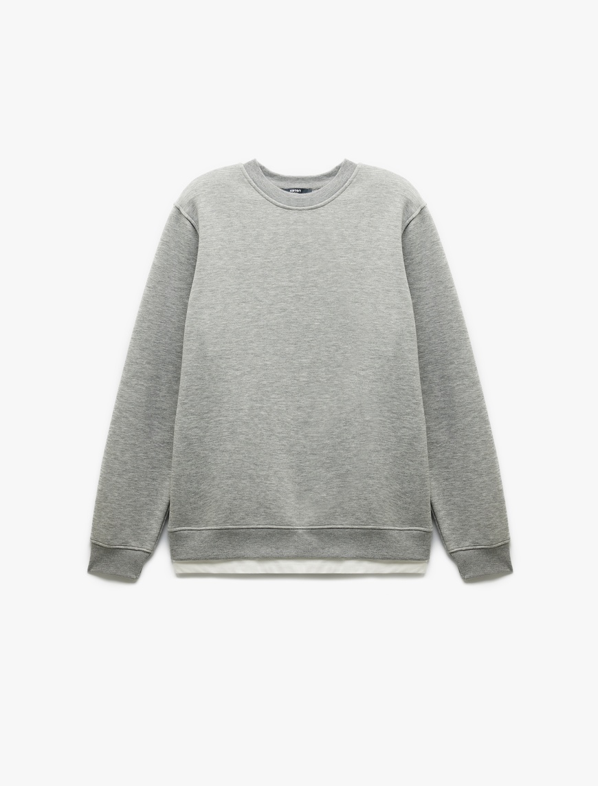   Uzun Kollu Şardonlu Kumaş Detaylı Bisiklet Yaka Sweatshirt