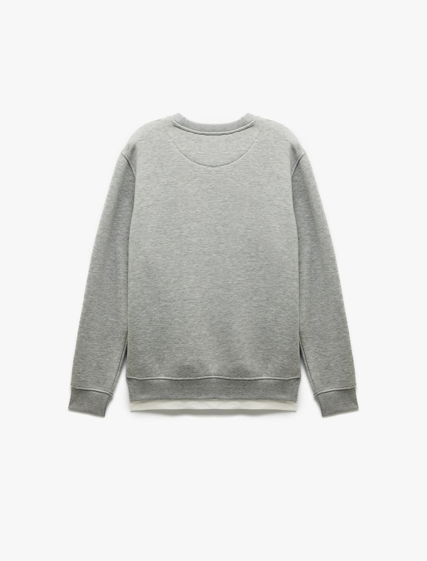   Uzun Kollu Şardonlu Kumaş Detaylı Bisiklet Yaka Sweatshirt