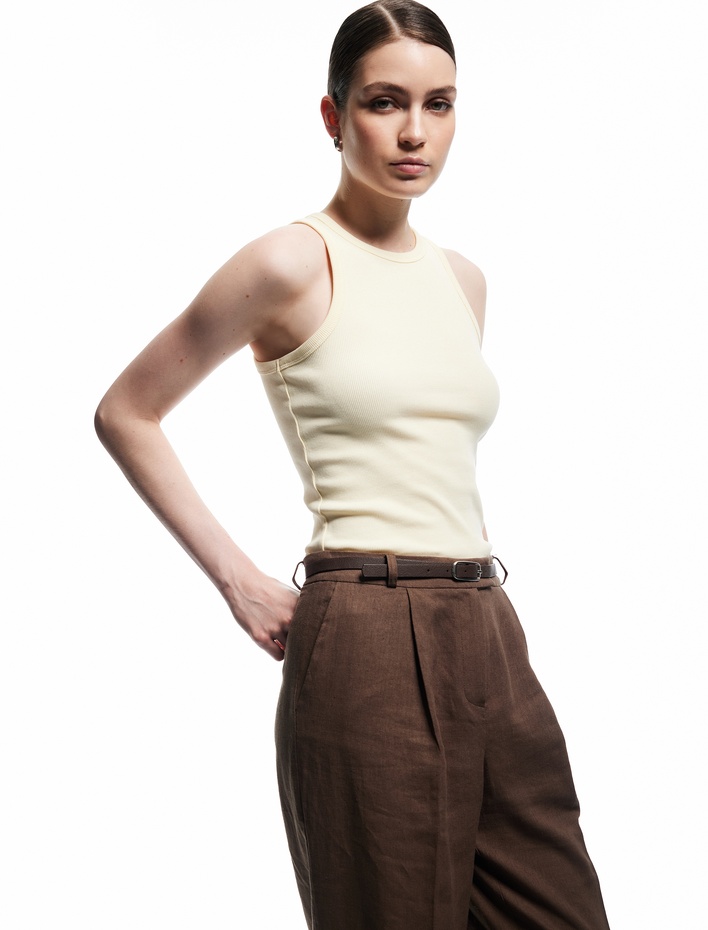  Pamuklu Kolsuz Slim Fit Bisiklet Yaka Basic Fitilli Atlet