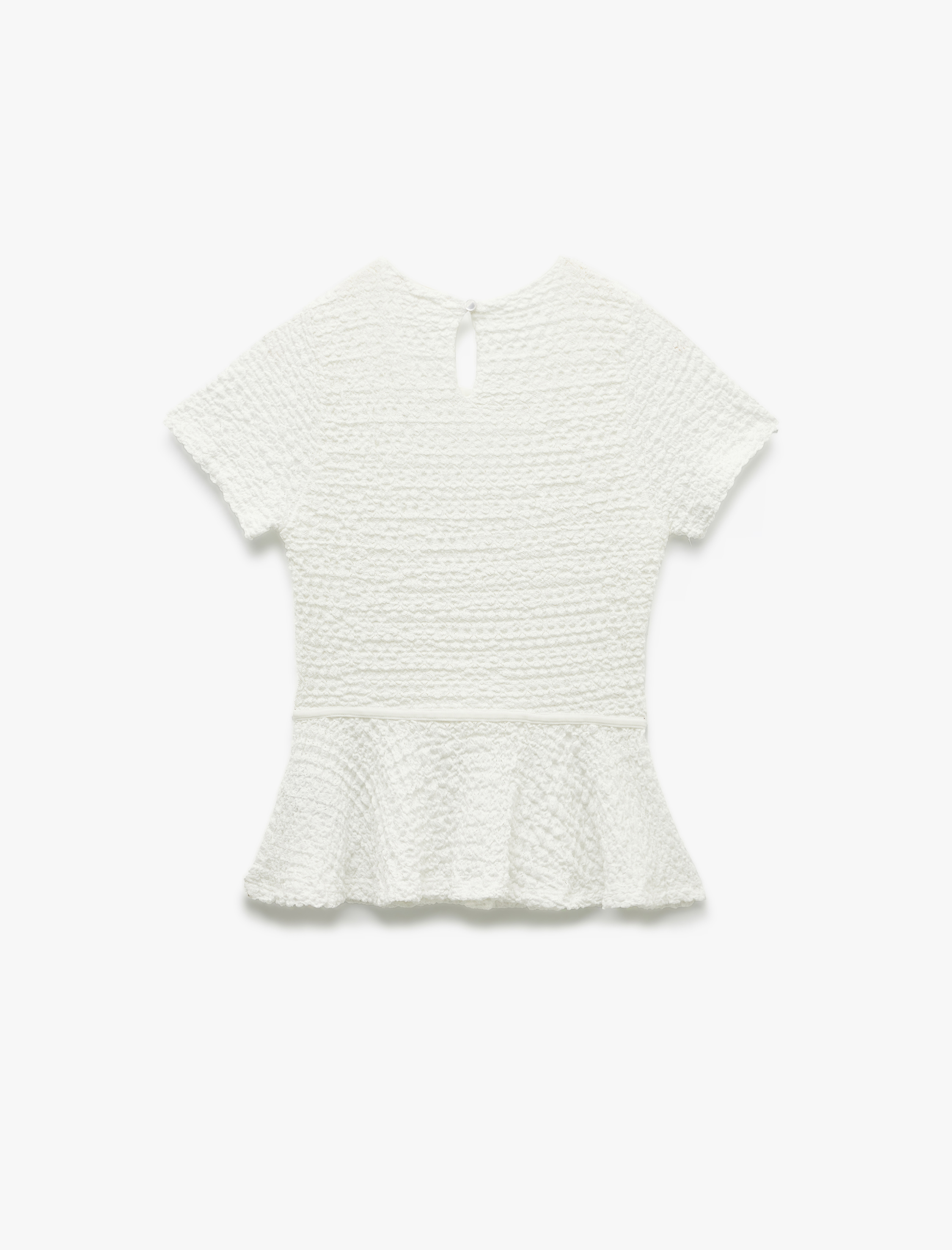   Bürümcük Kumaş Dokulu Kısa Kollu Bisiklet Yaka Peplum Bluz